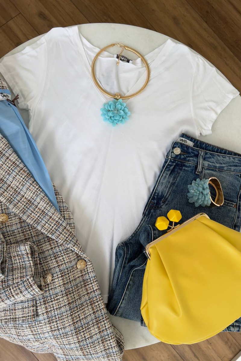 Blusa Mezza Manica Seta E Viscosa Bianco