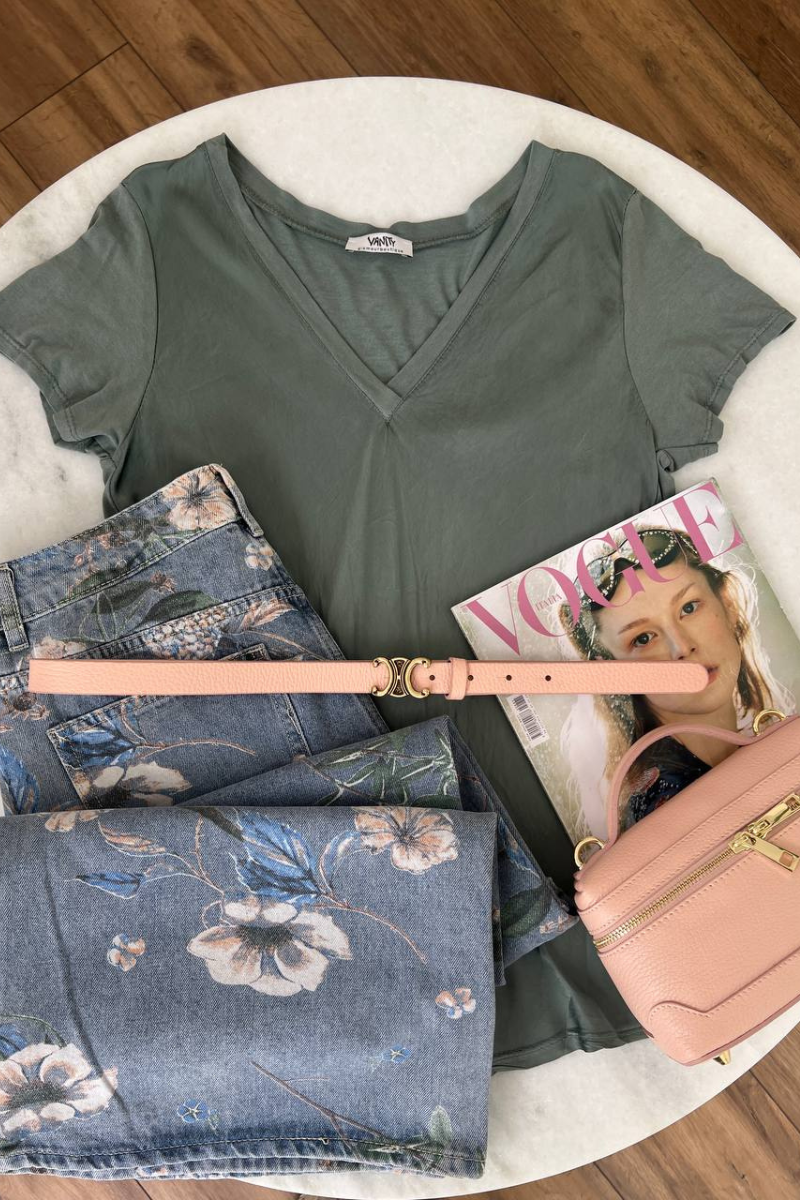 Blusa Mezza Manica Seta E Viscosa Verde Militare