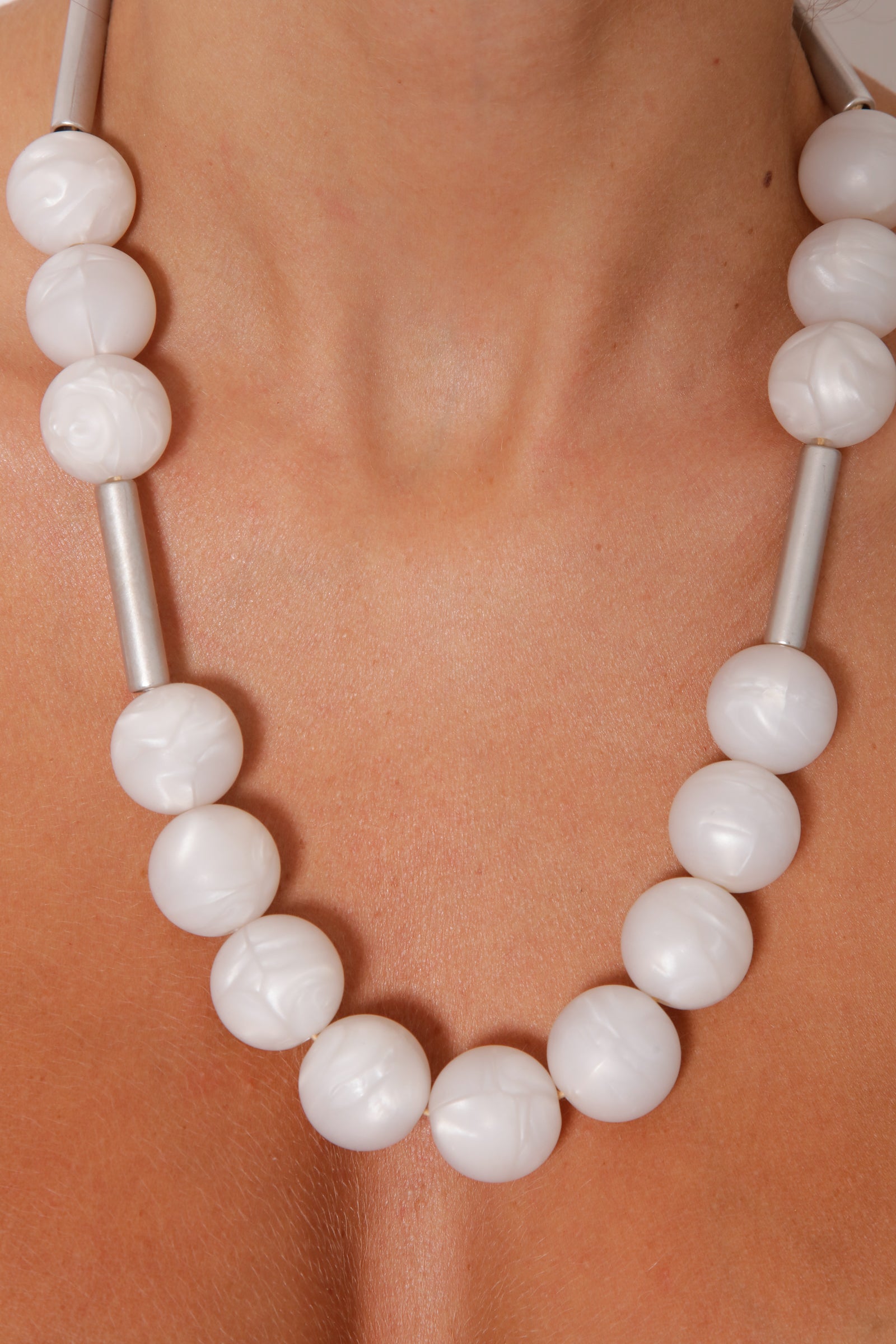 Collana Catena Argento Con Perle Bianco