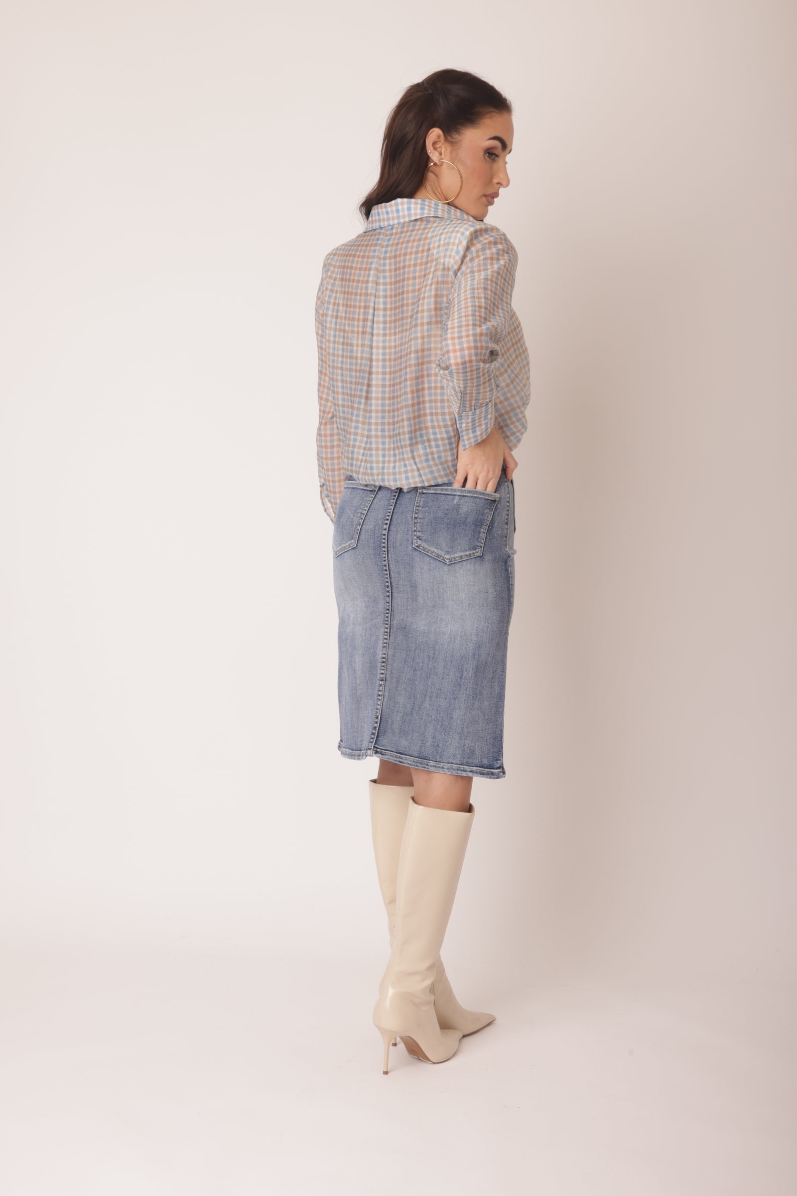 Gonna Bottoni Oro Denim Chiaro