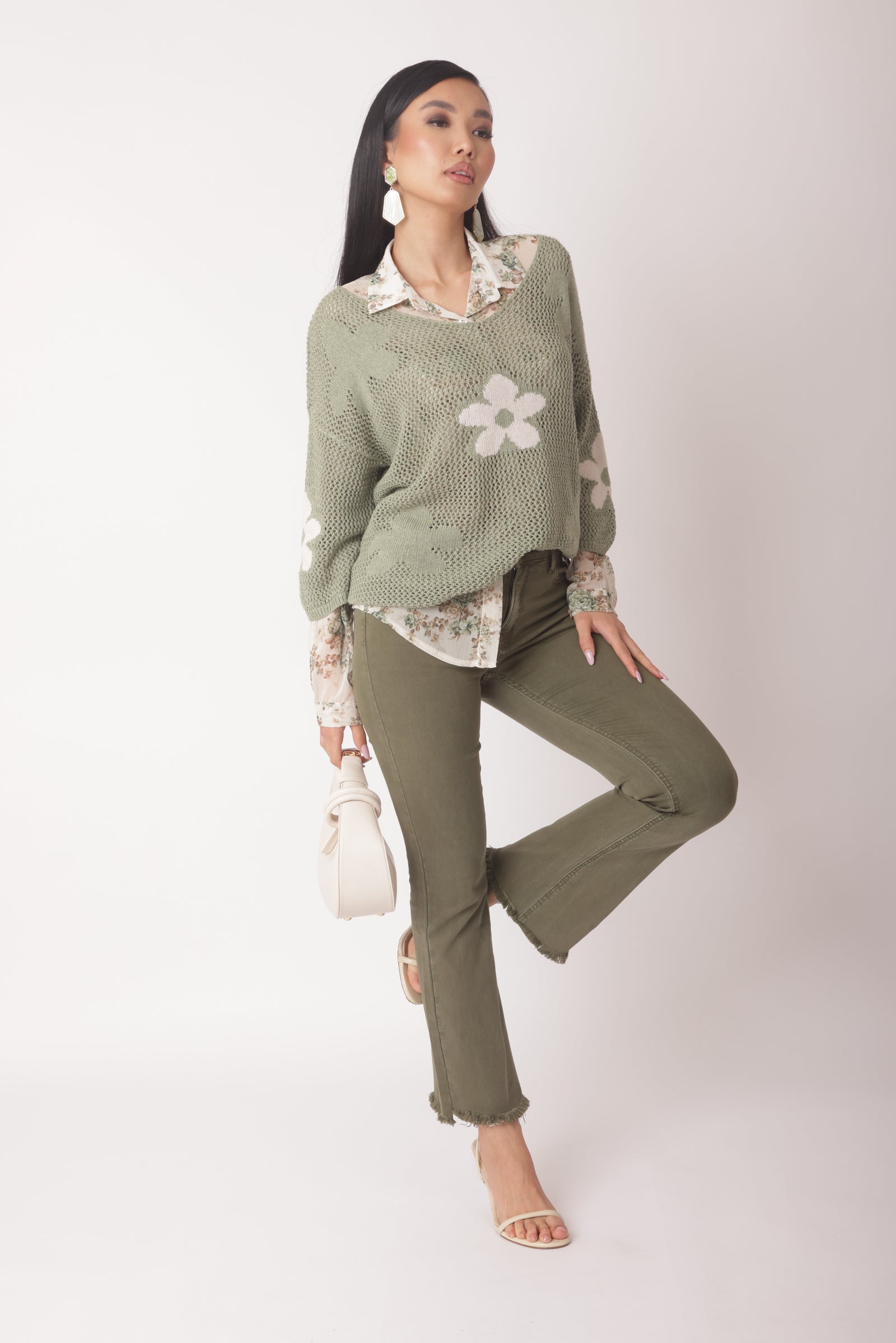 Pantalone Zampetta Sfrangiato Verde Militare