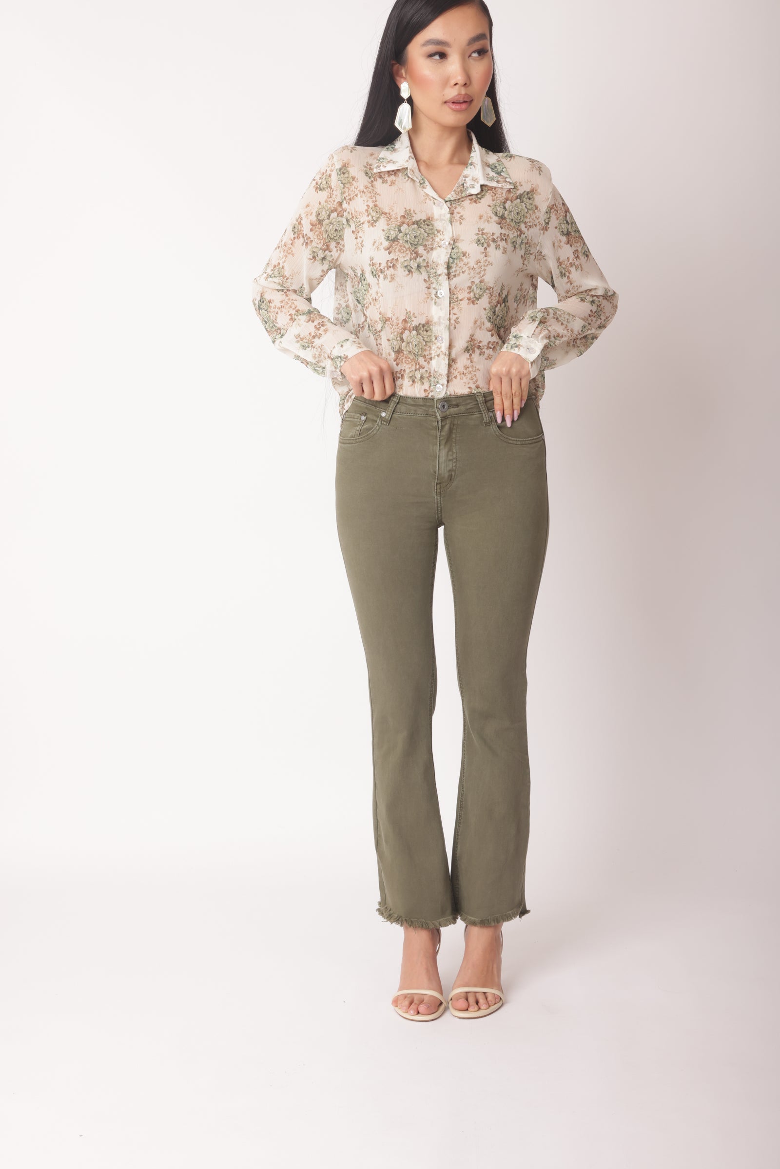 Pantalone Zampetta Sfrangiato Verde Militare