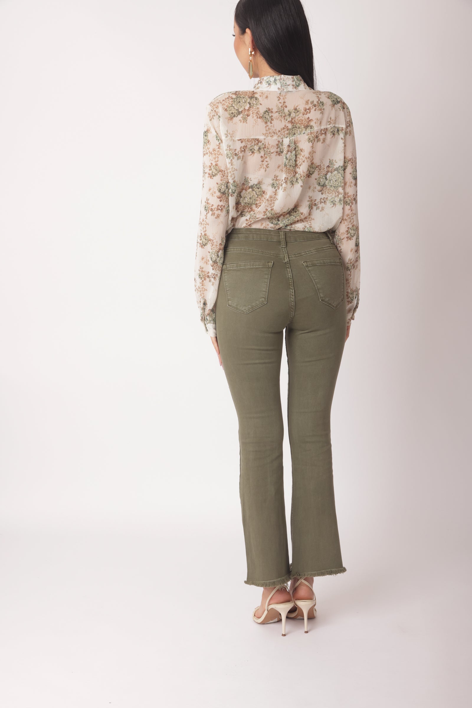 Pantalone Zampetta Sfrangiato Verde Militare