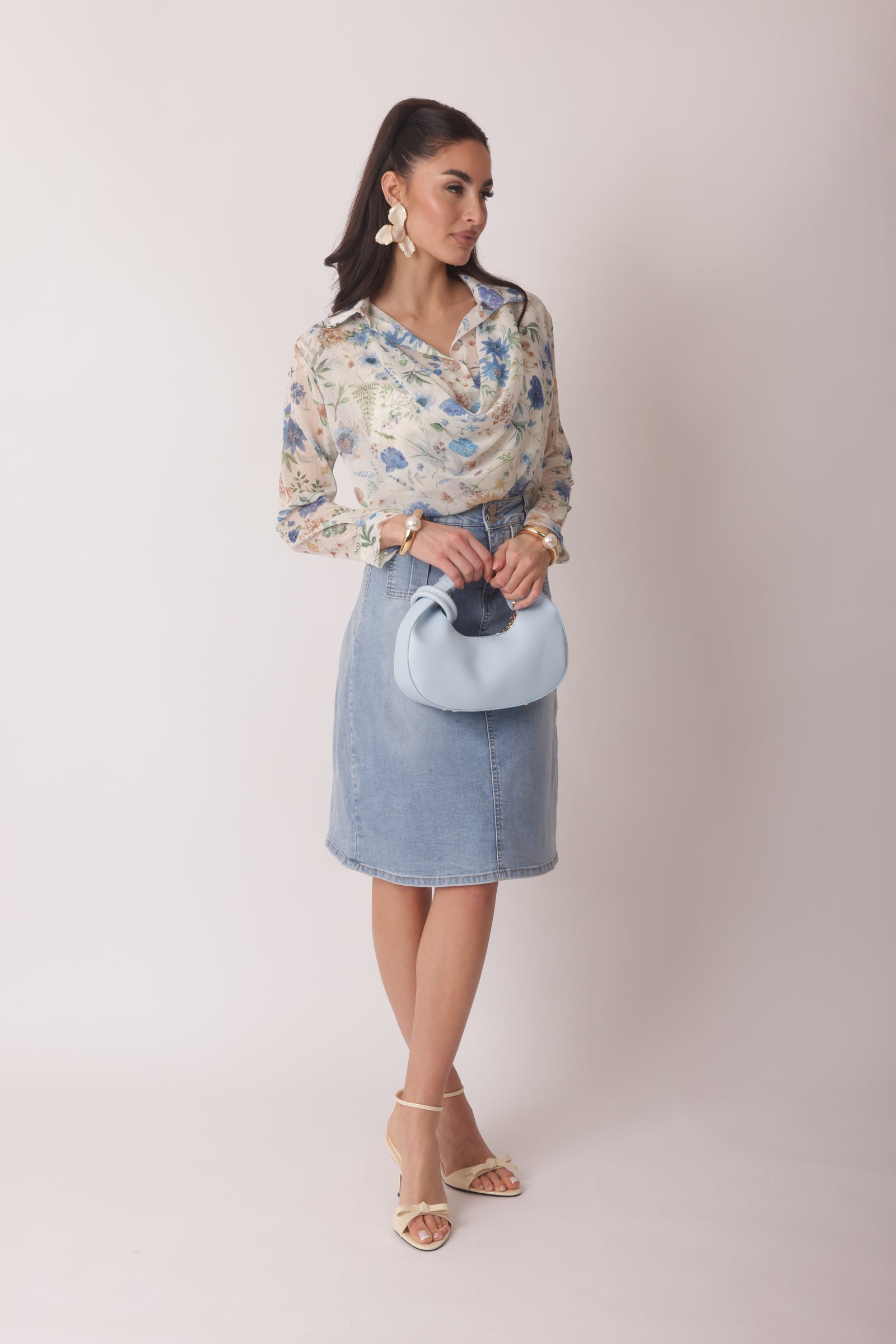 Gonna Con Tasche Denim Chiaro