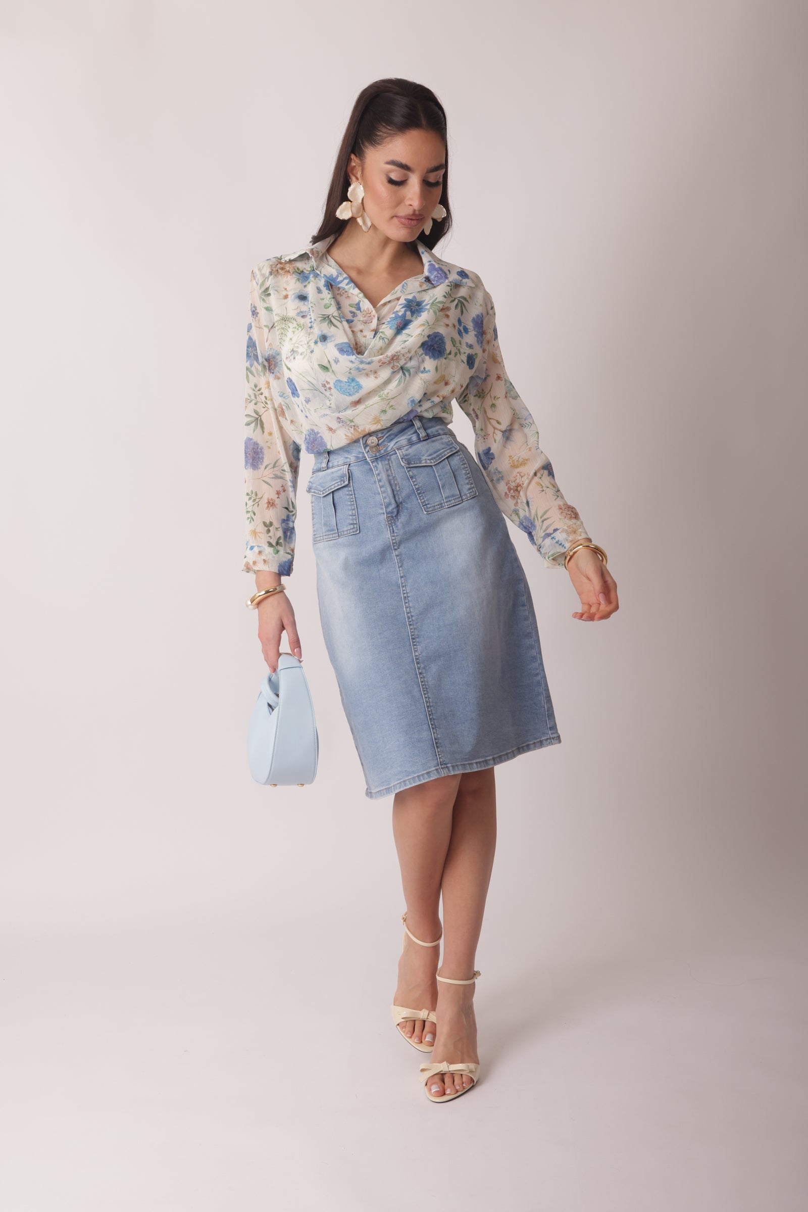Gonna Con Tasche Denim Chiaro