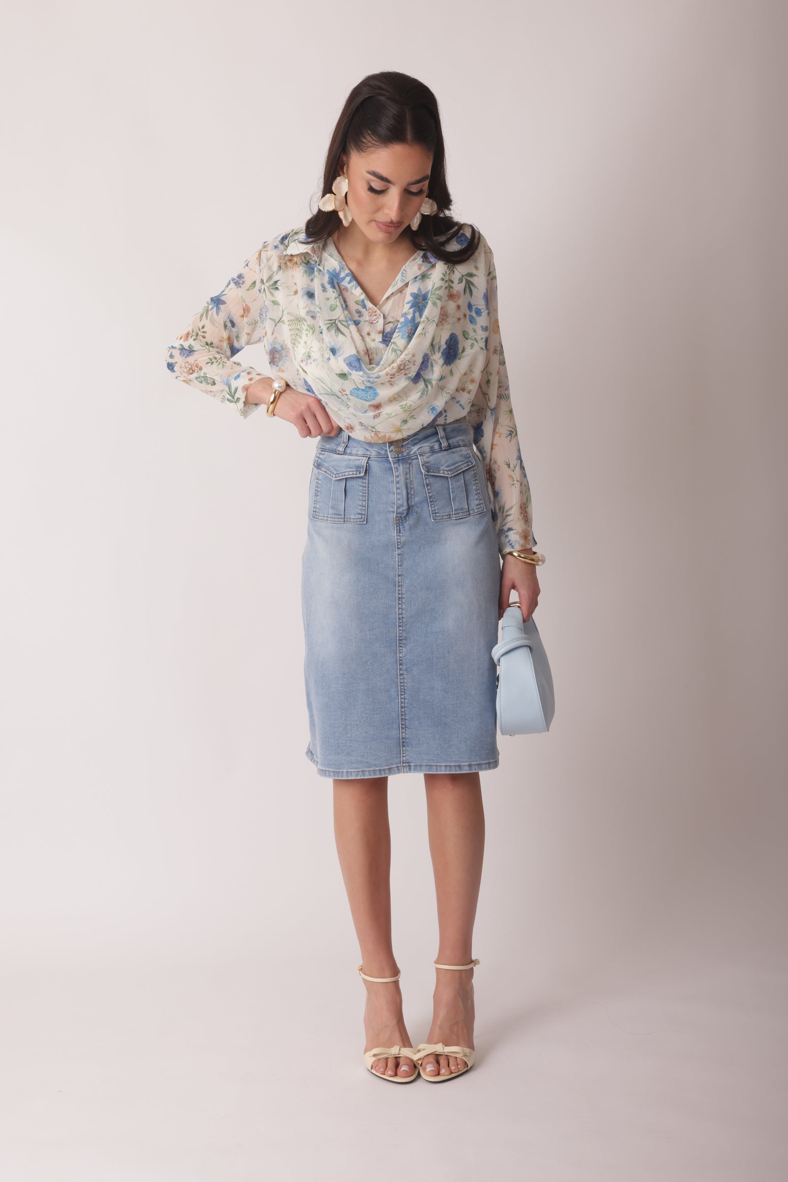 Gonna Con Tasche Denim Chiaro
