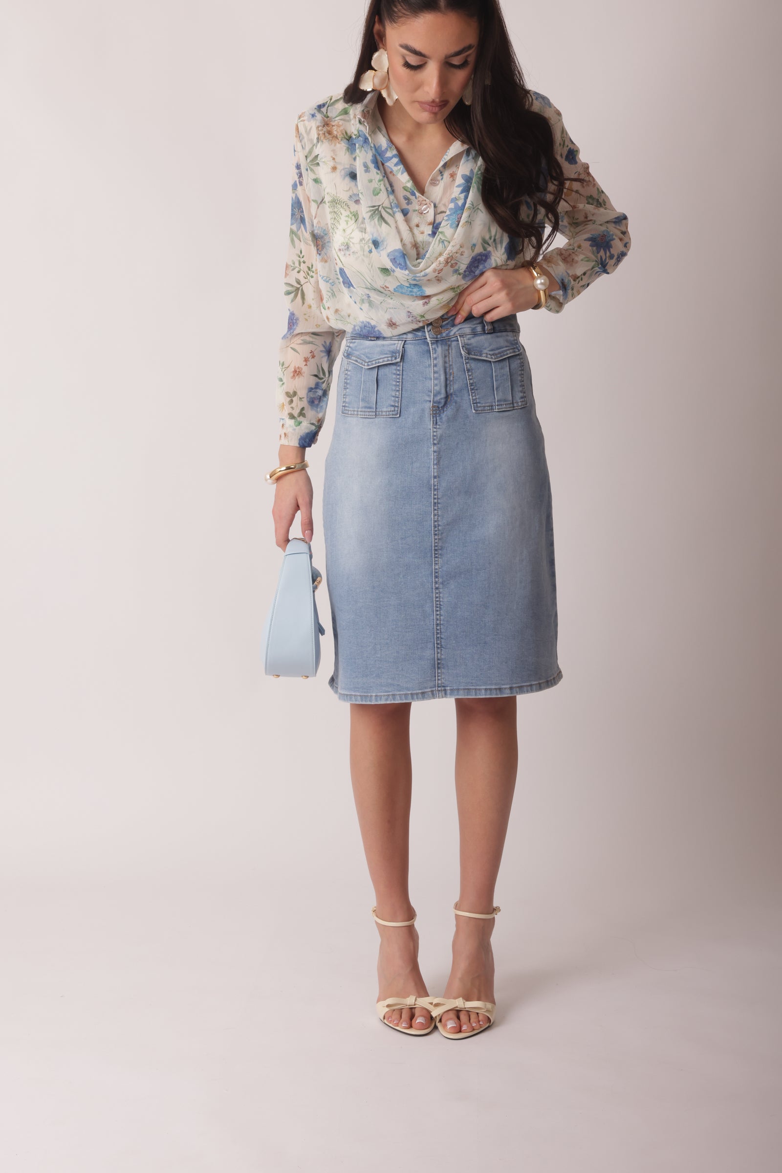 Gonna Con Tasche Denim Chiaro