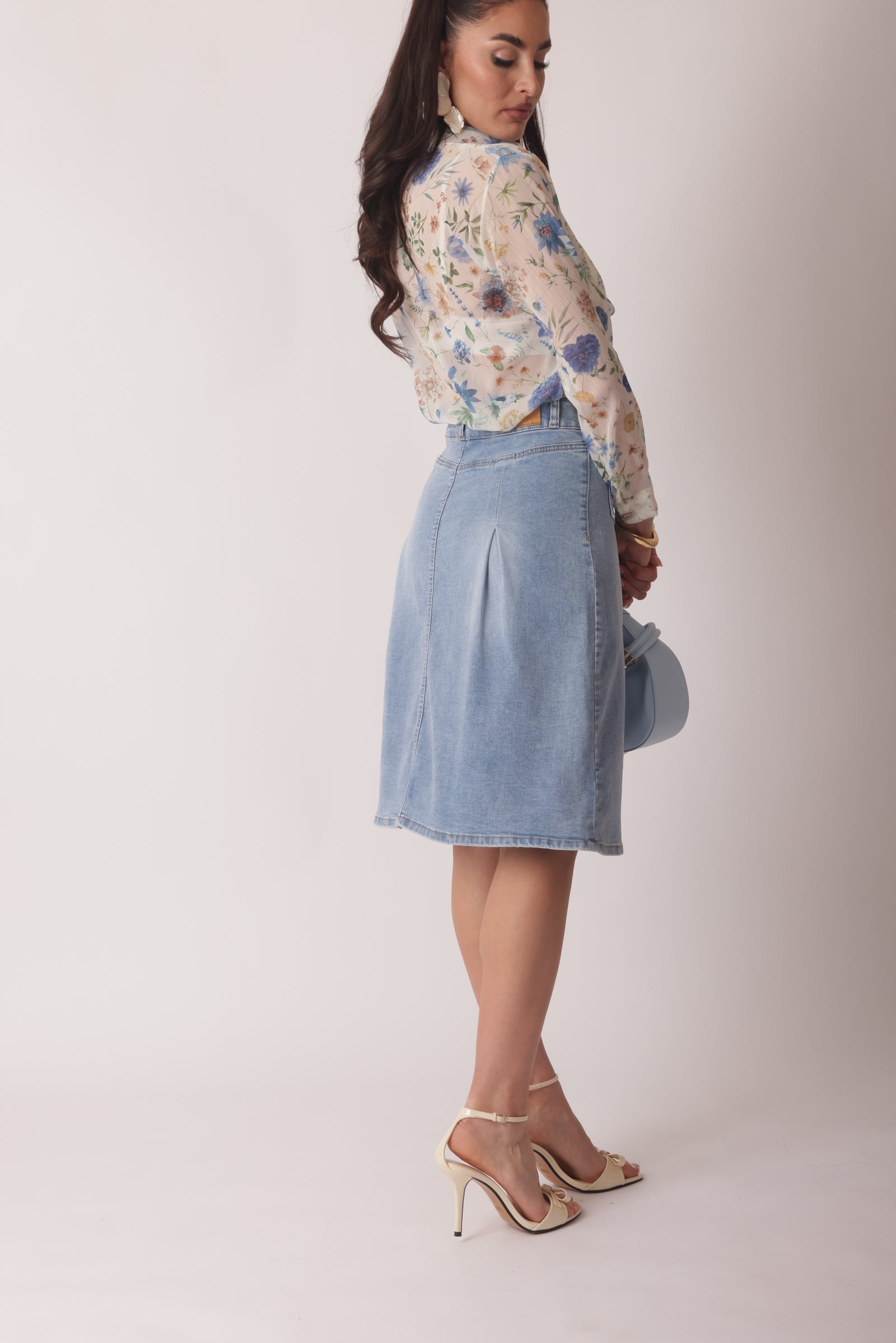 Gonna Con Tasche Denim Chiaro