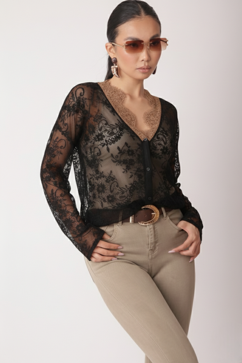 Cardigan Pizzo Carmen Nero