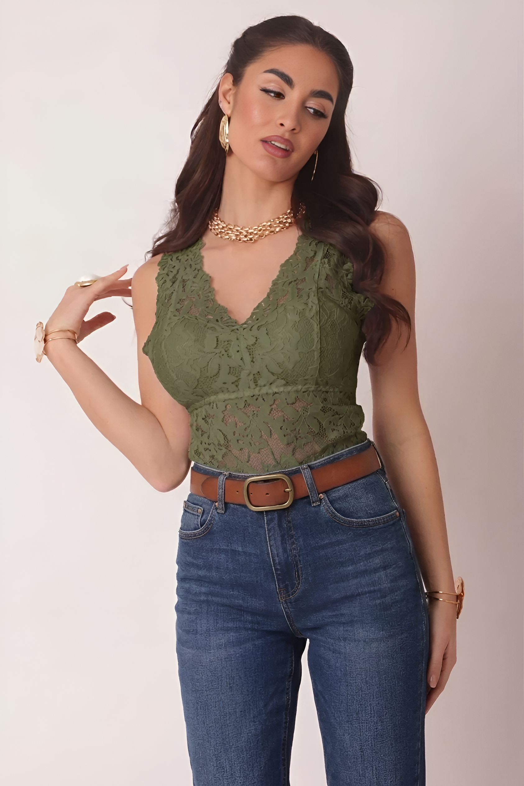 Top Con Pizzo Verde Militare