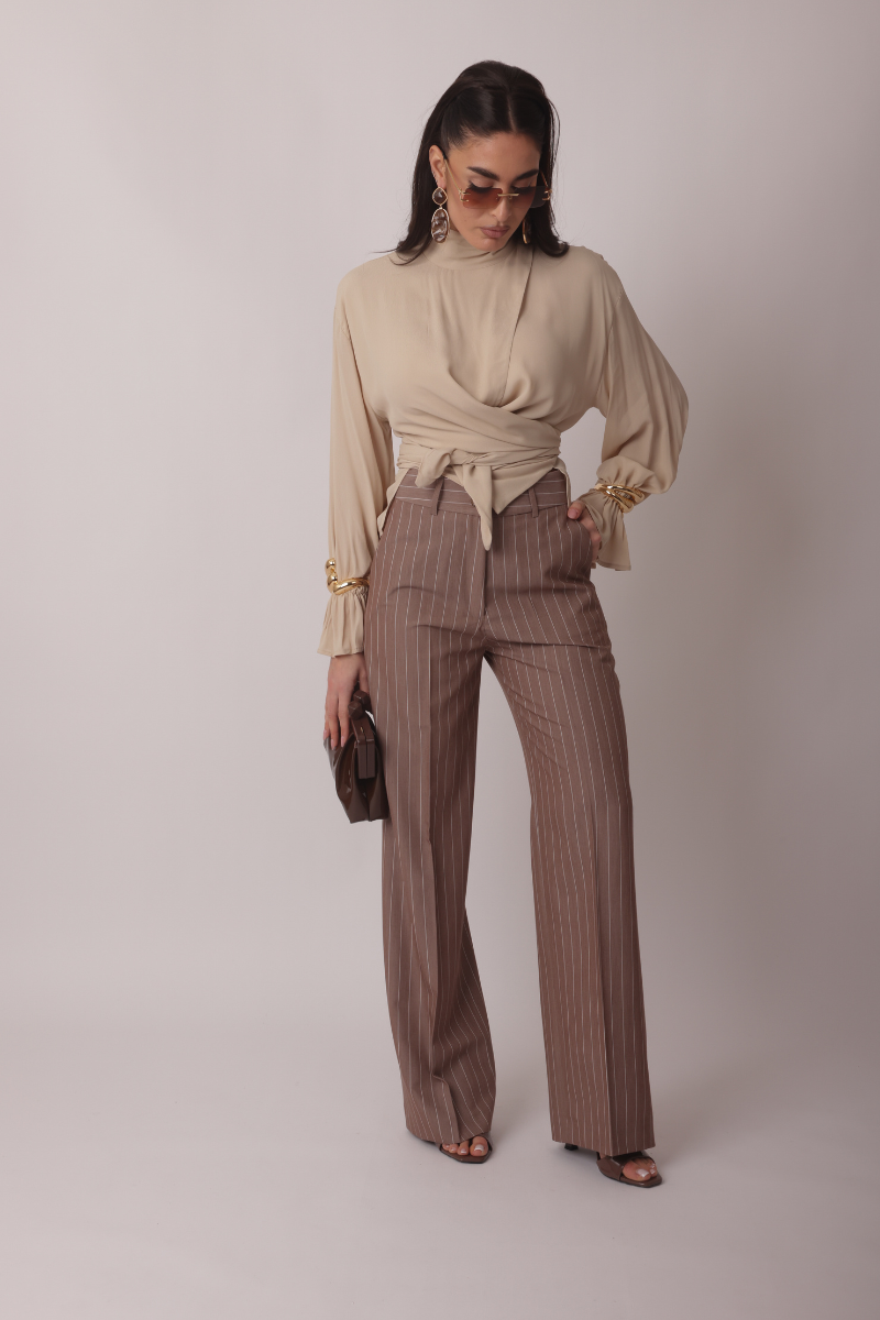 Pantalone Office Gessato Tortora