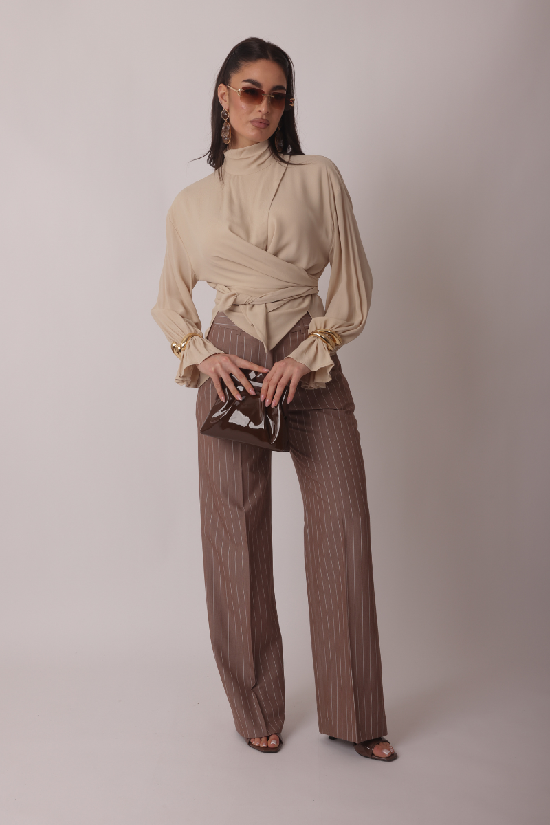 Pantalone Office Gessato Tortora
