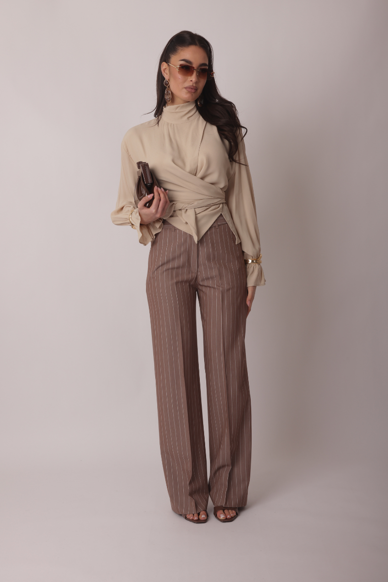 Pantalone Office Gessato Tortora