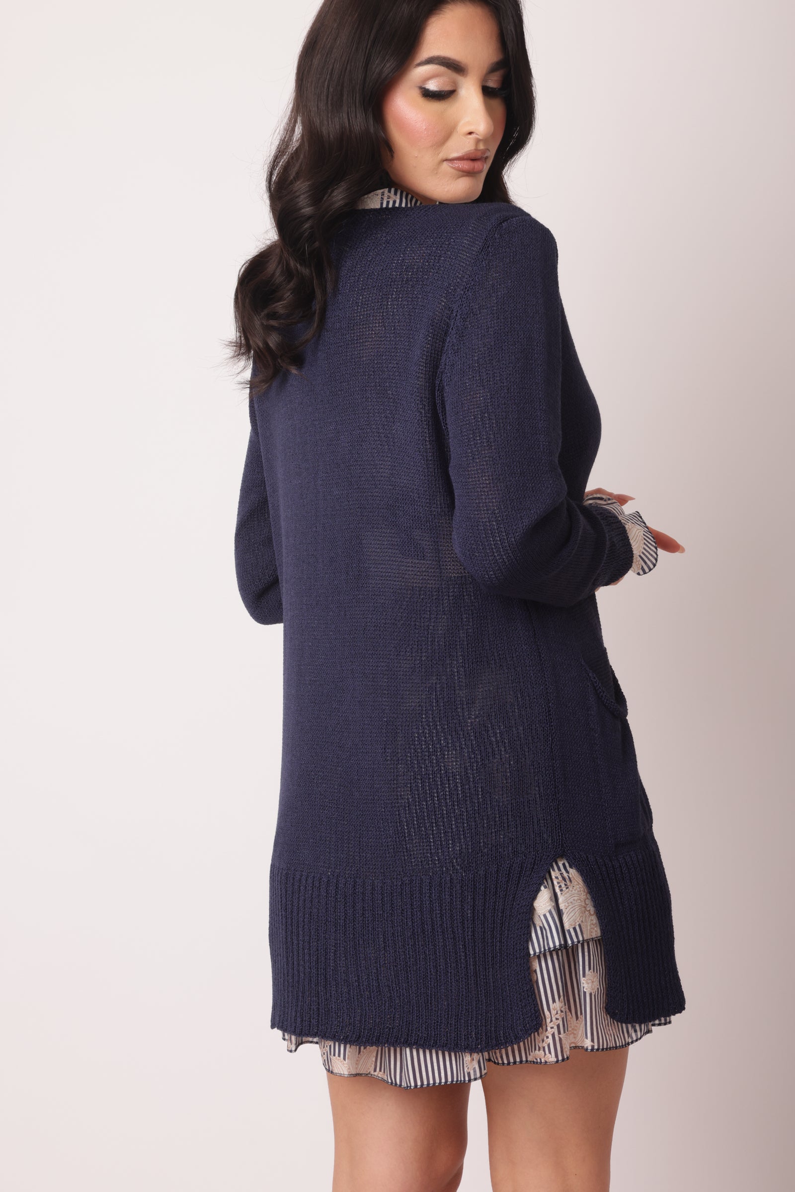 Cardigan Lungo Con Tasche Blu