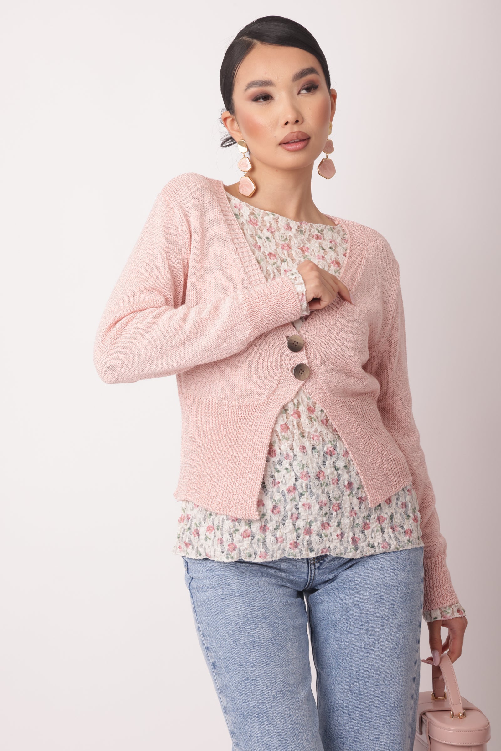 Cardigan 2 Bottoni Rosa