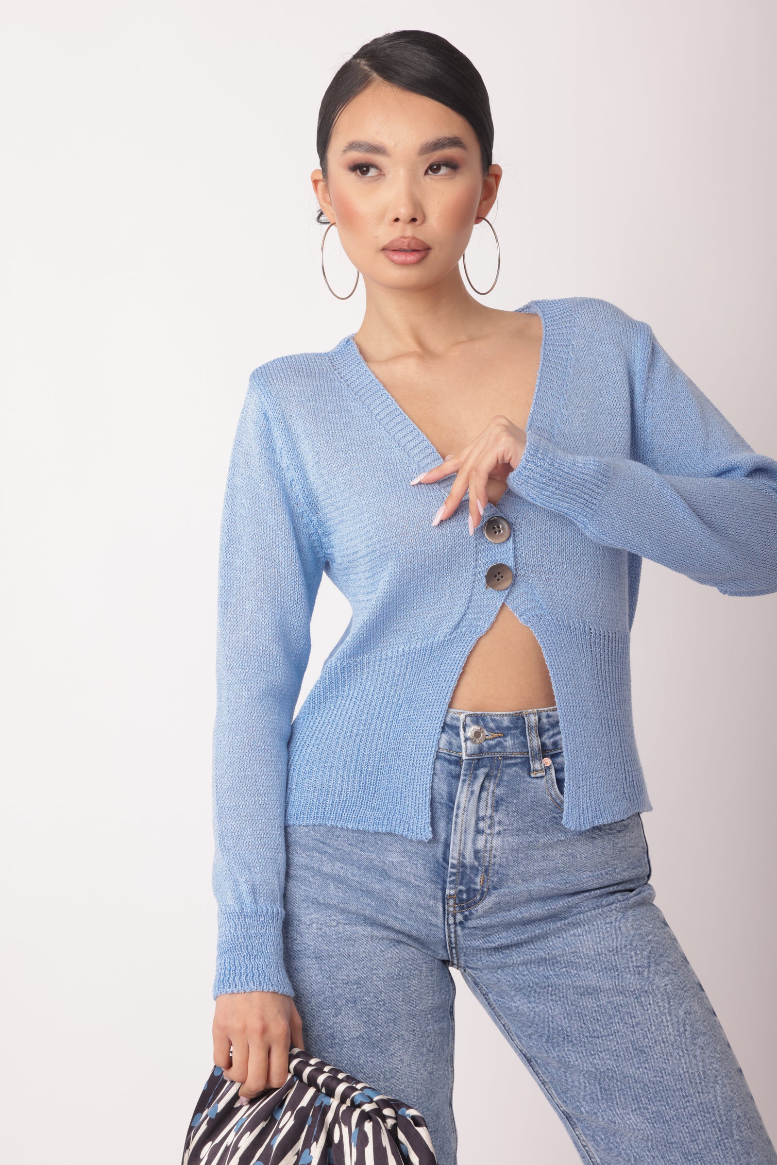 Cardigan 2 Bottoni Celeste