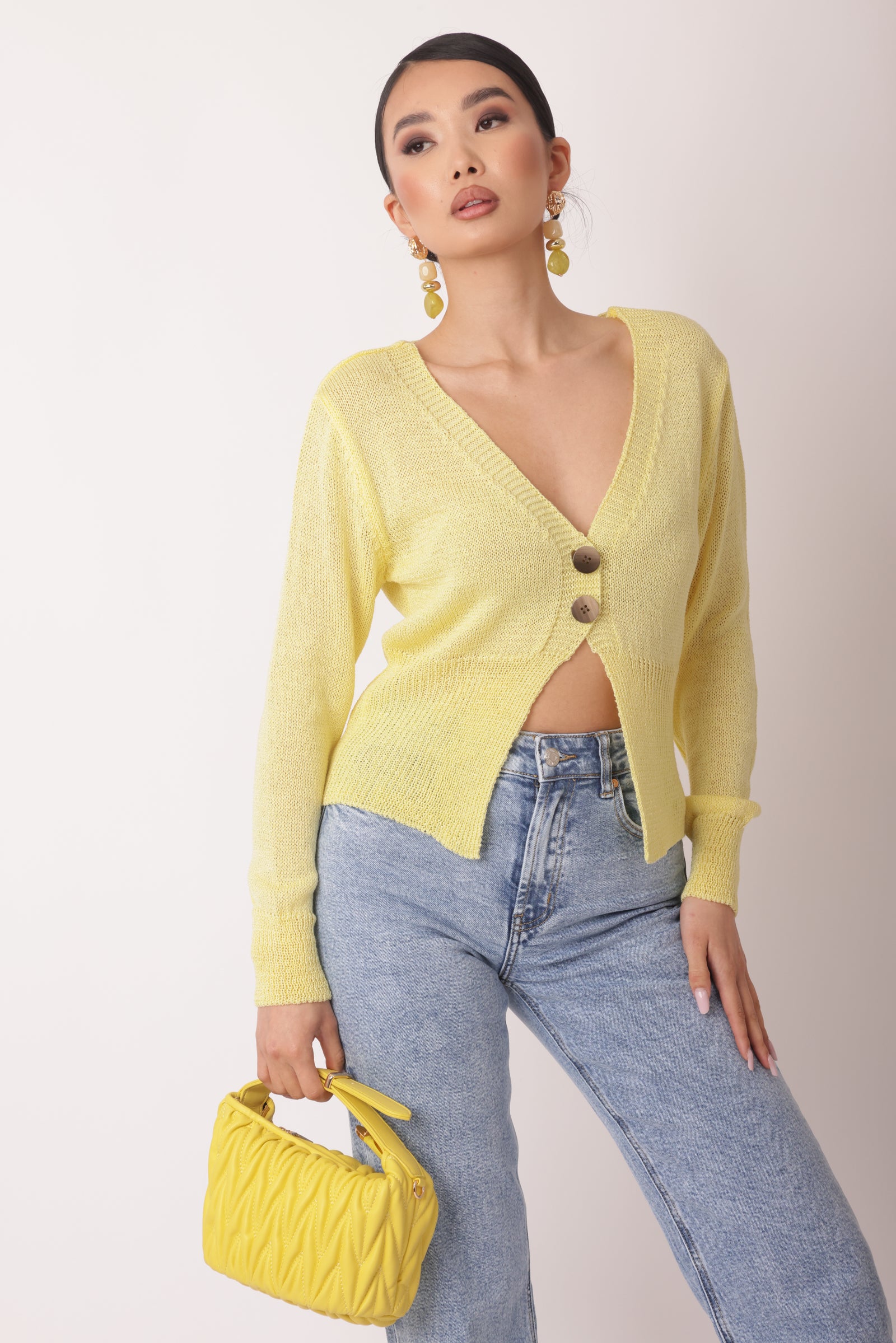 Cardigan 2 Bottoni Giallo