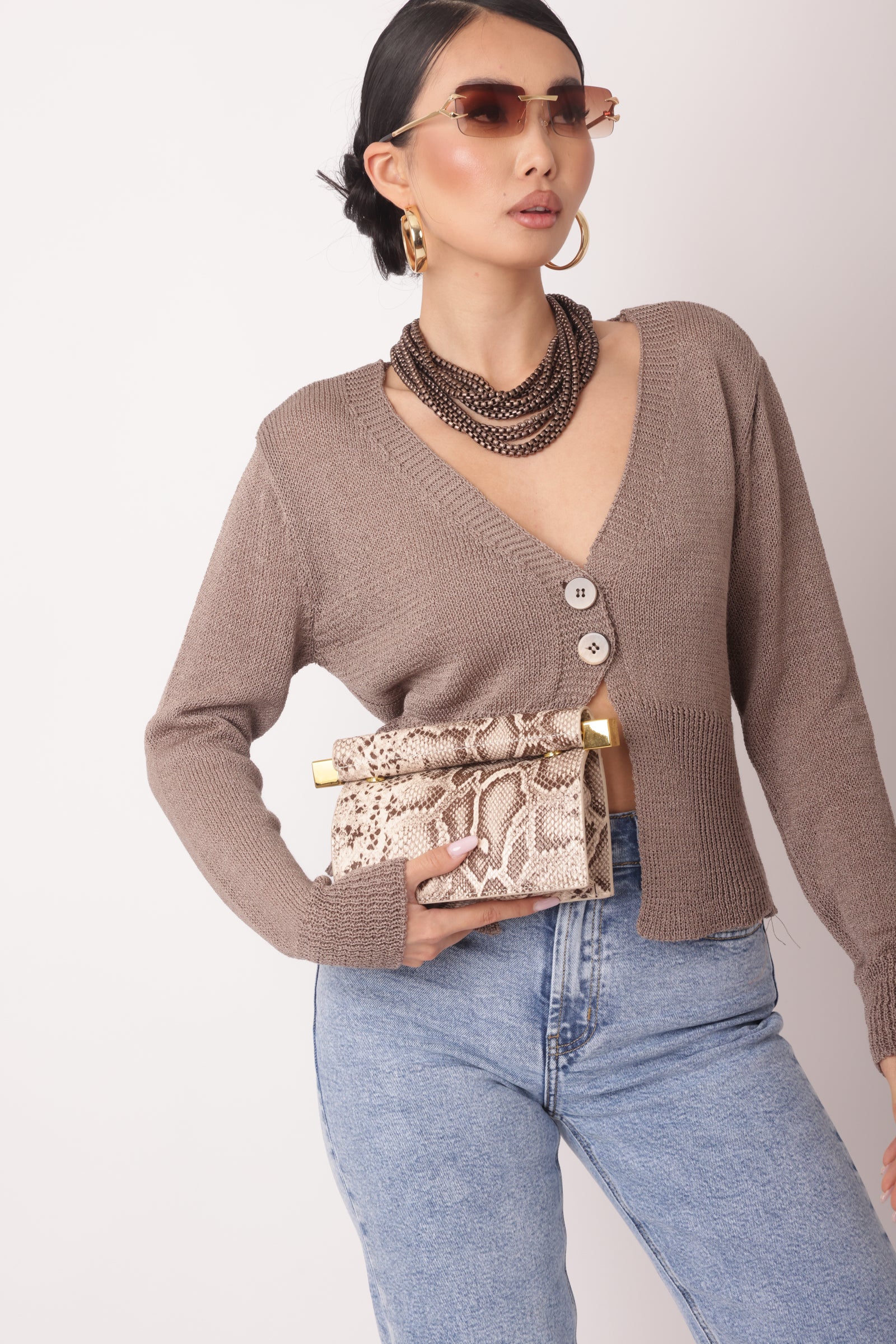 Cardigan 2 Bottoni Fango