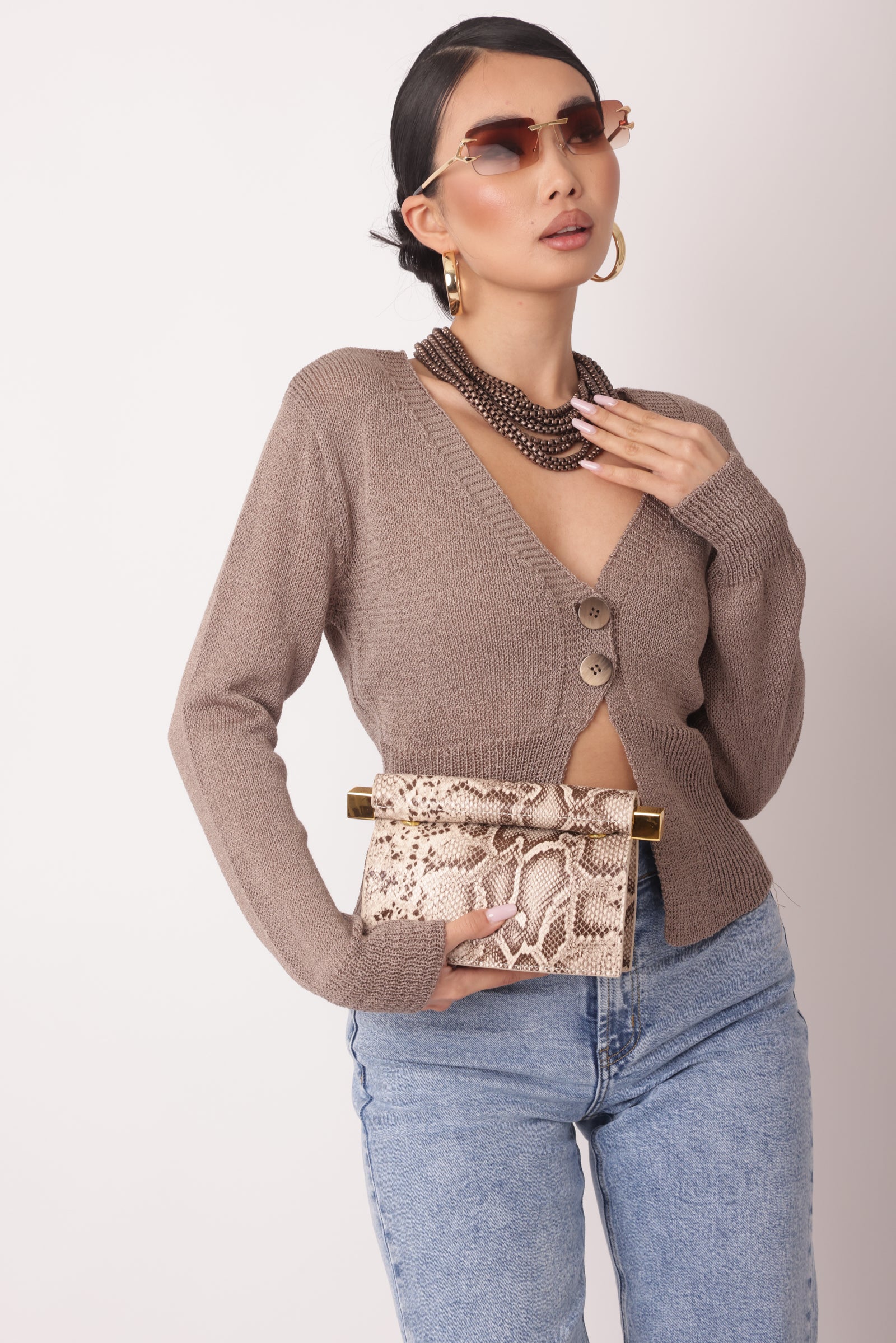 Cardigan 2 Bottoni Fango