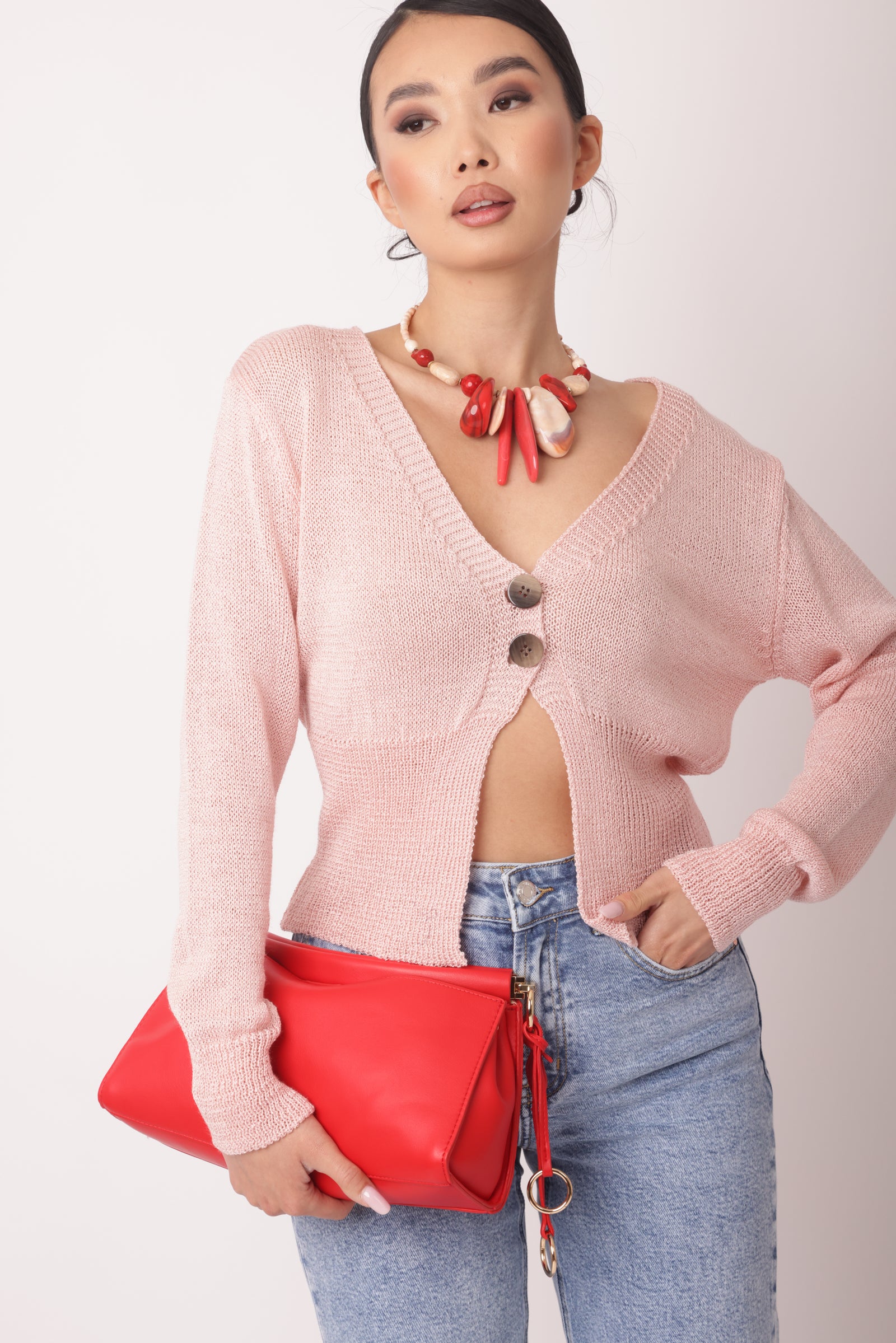 Cardigan 2 Bottoni Rosa