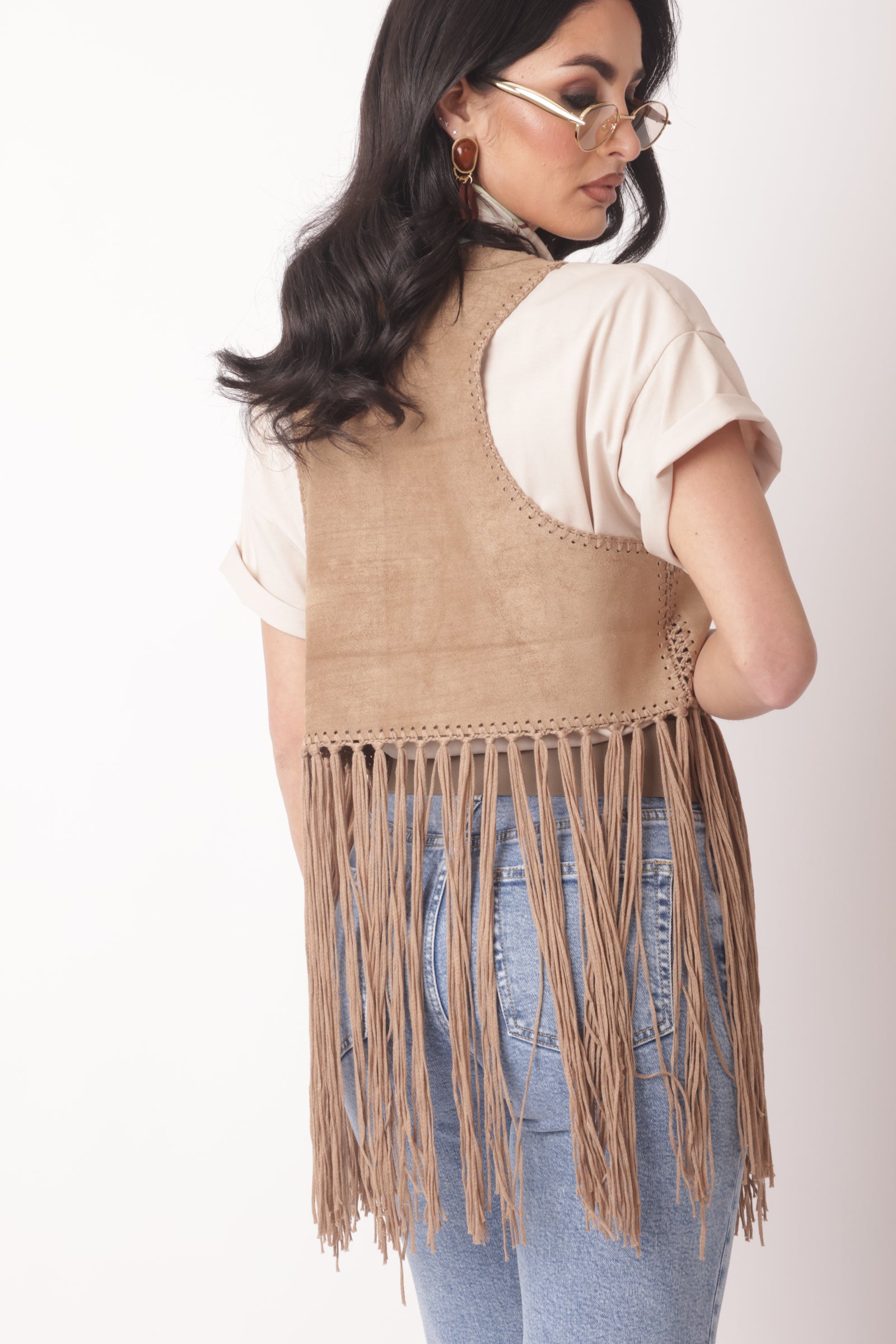 Gilet con Frange Tabacco