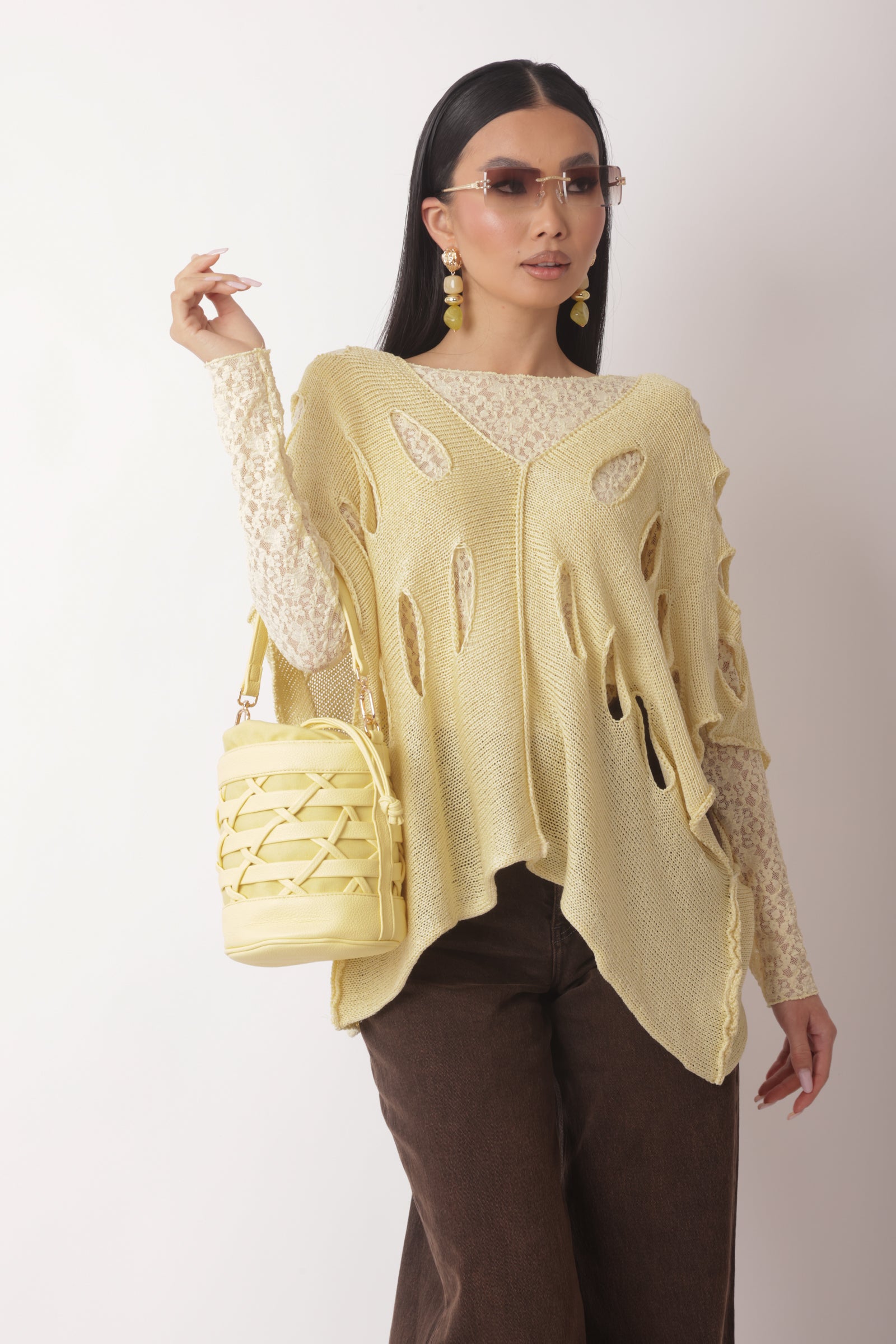 Maglia Filo Scollo V Cut Out Giallo