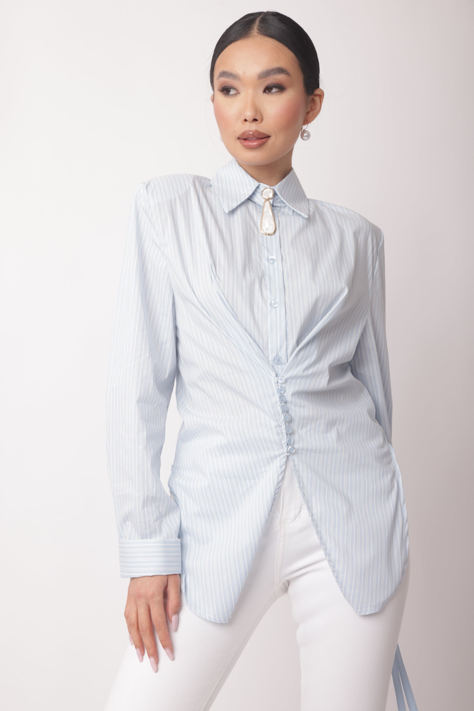 Camicia Righe Amber Celeste