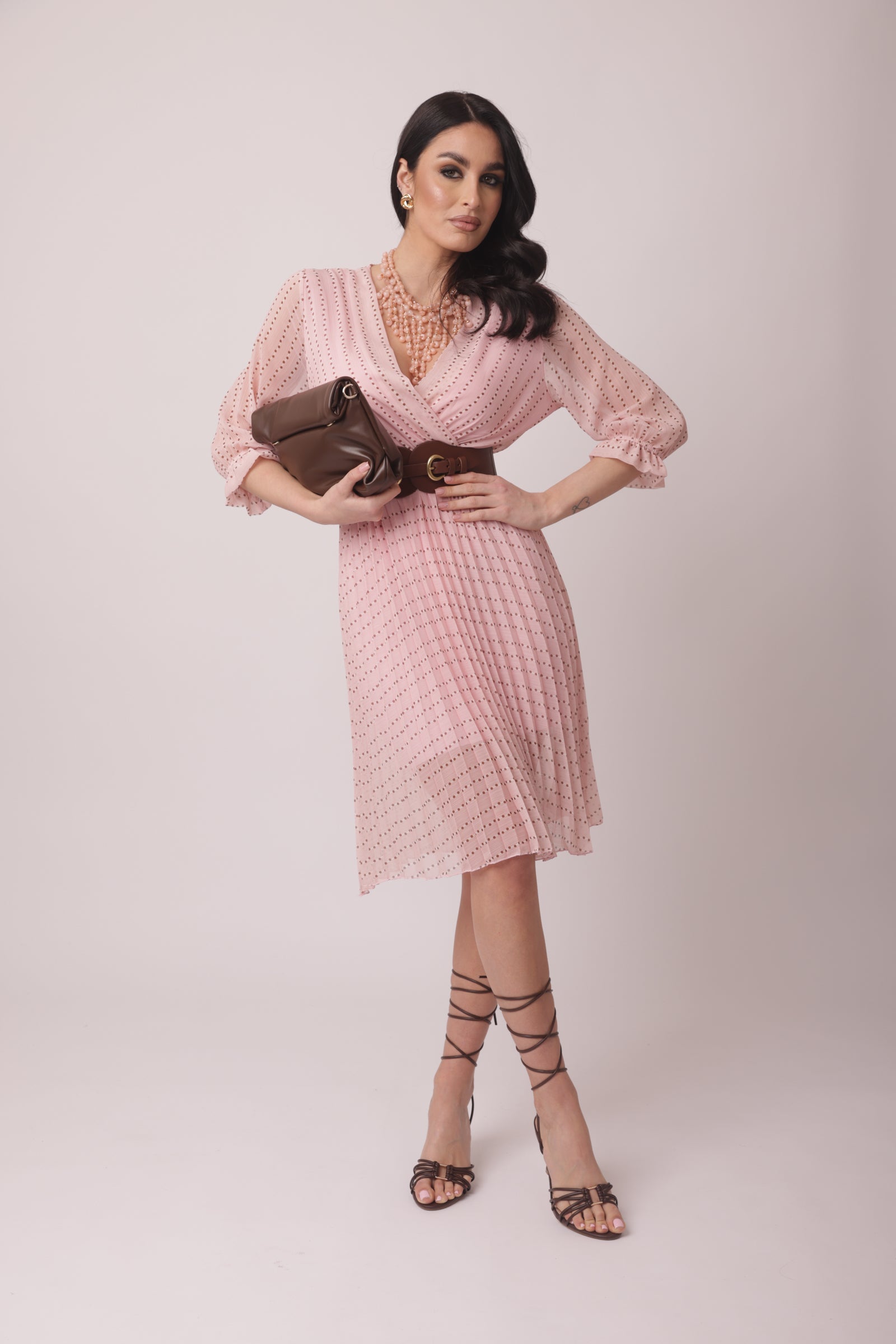 Abito Plissé Pois rosa|Colore:Rosa