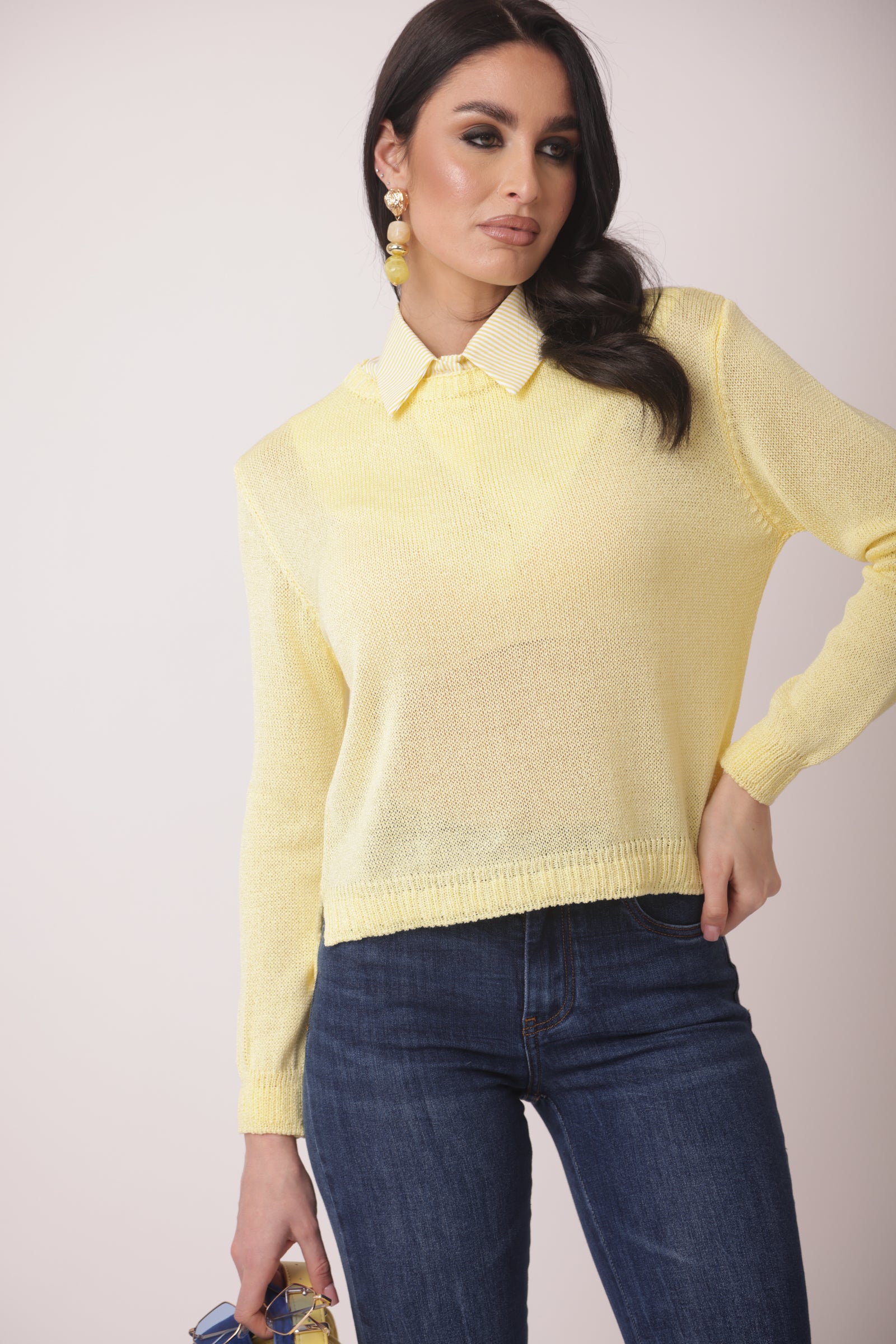 Pull Girocollo Giallo|Colore:Giallo