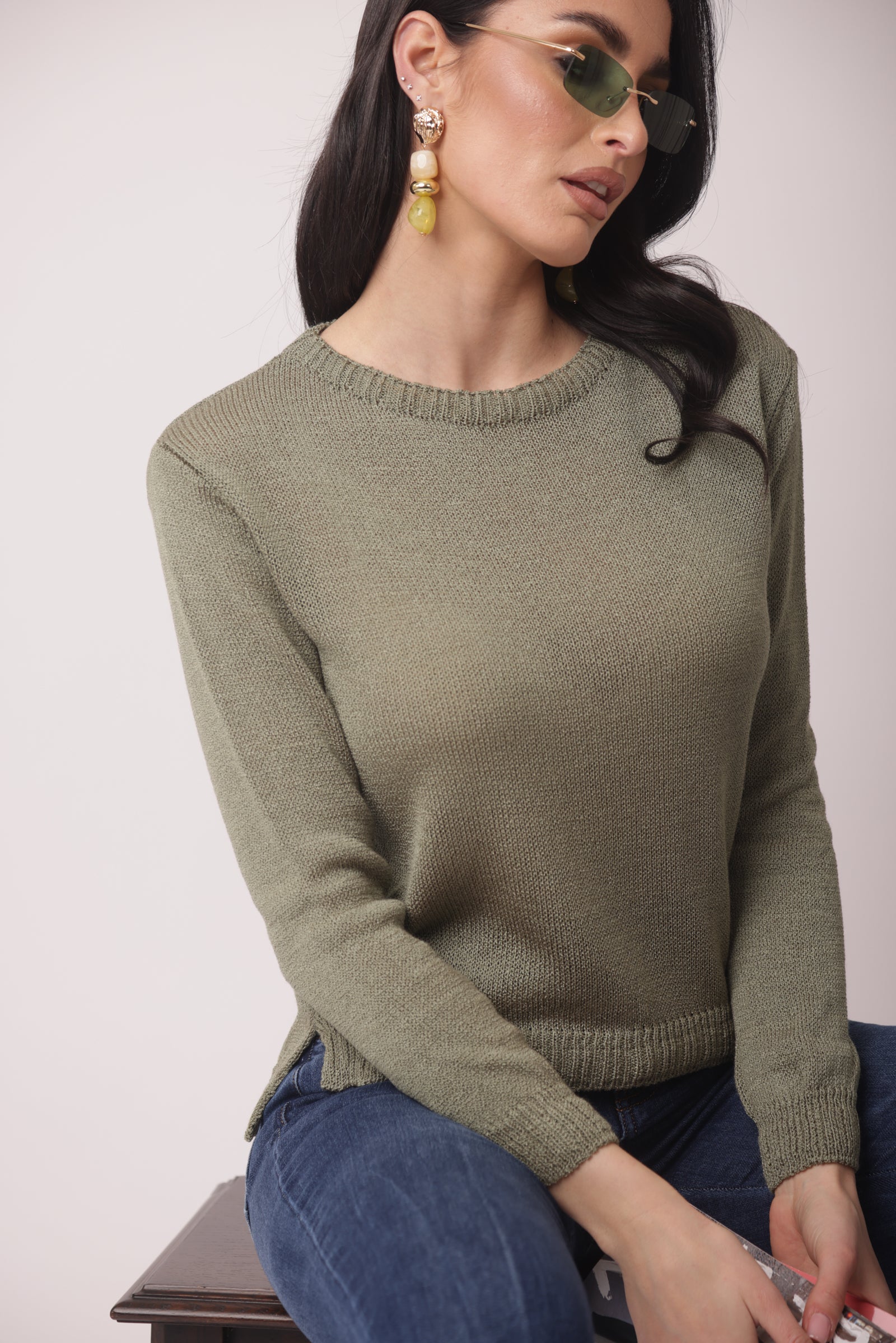 Pull Girocollo Verde salvia|Colore:Verde salvia
