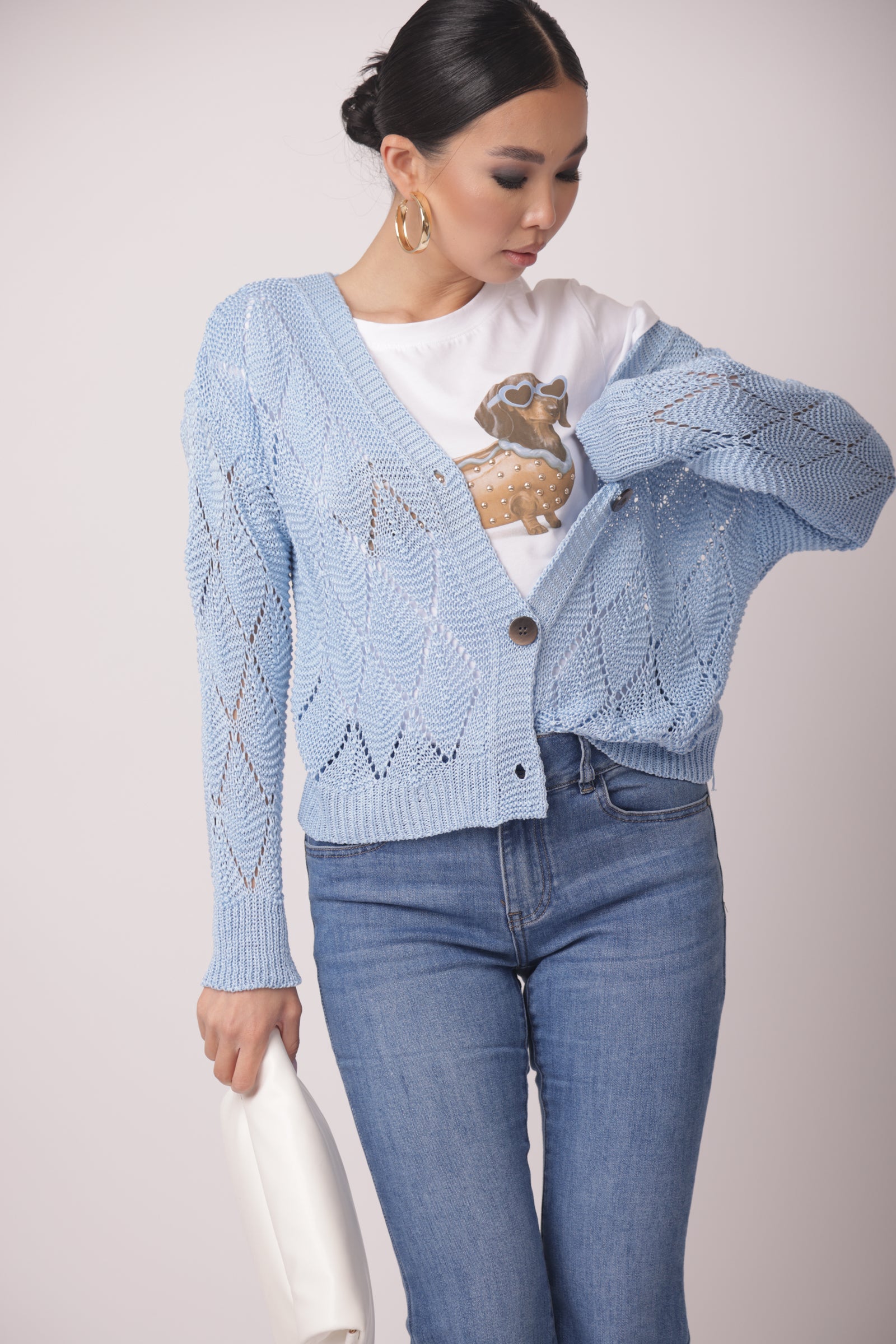 Cardigan Rombi celeste|Colore:Celeste