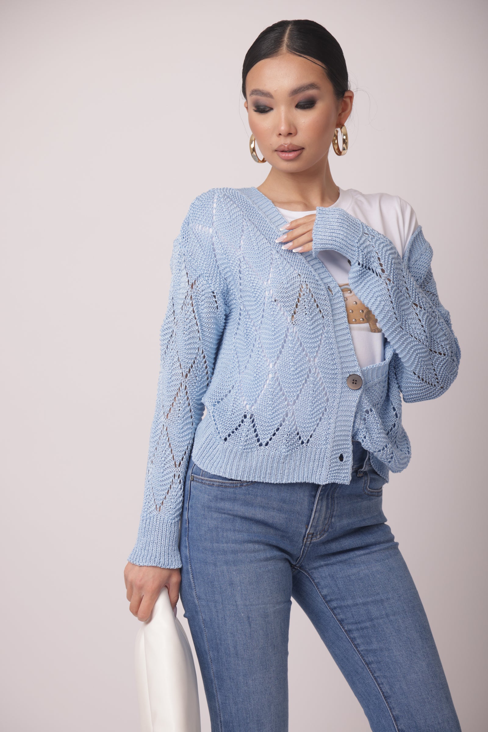 Cardigan Rombi celeste|Colore:Celeste