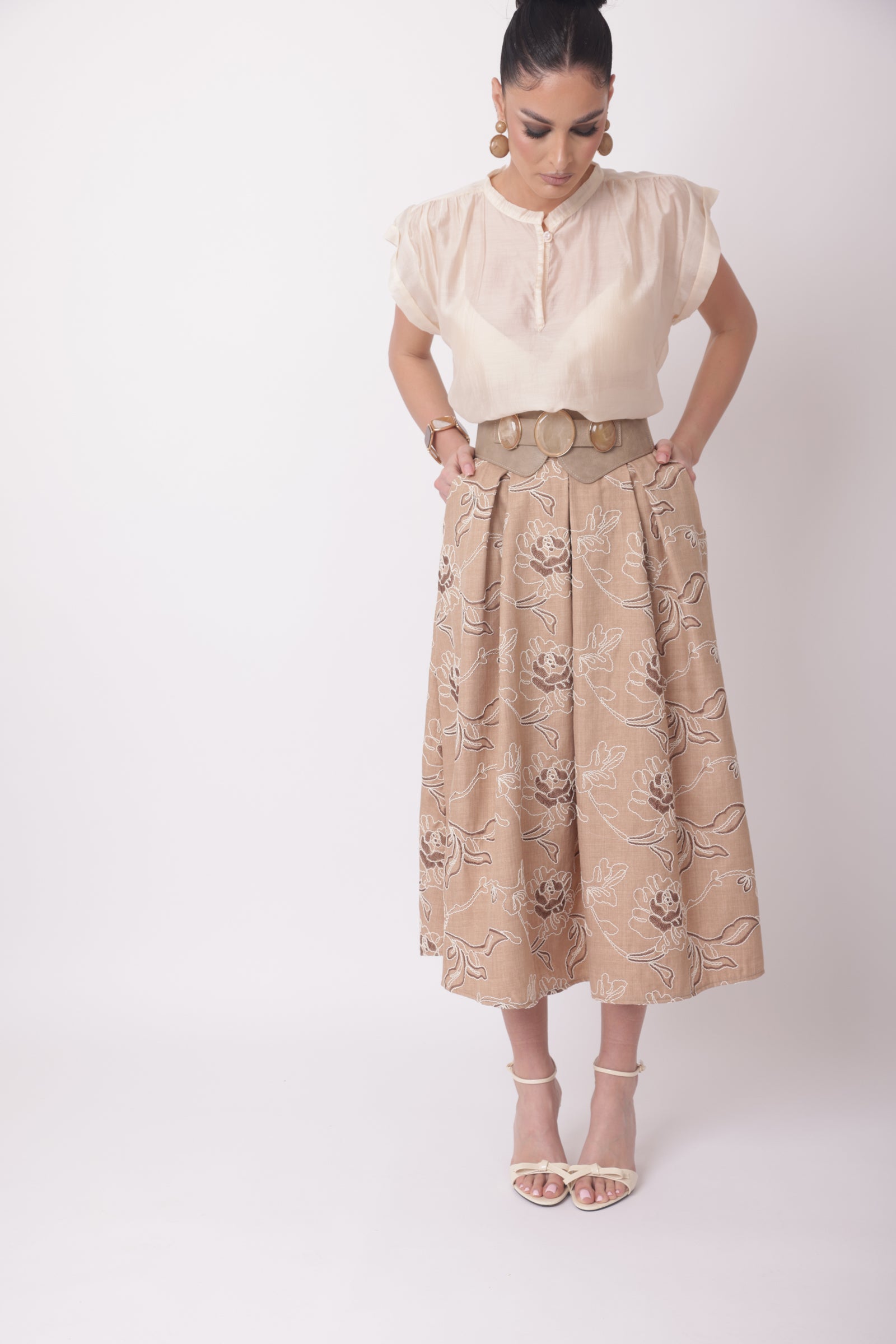 Gonna Ricamo cammello|Colore:Cammello