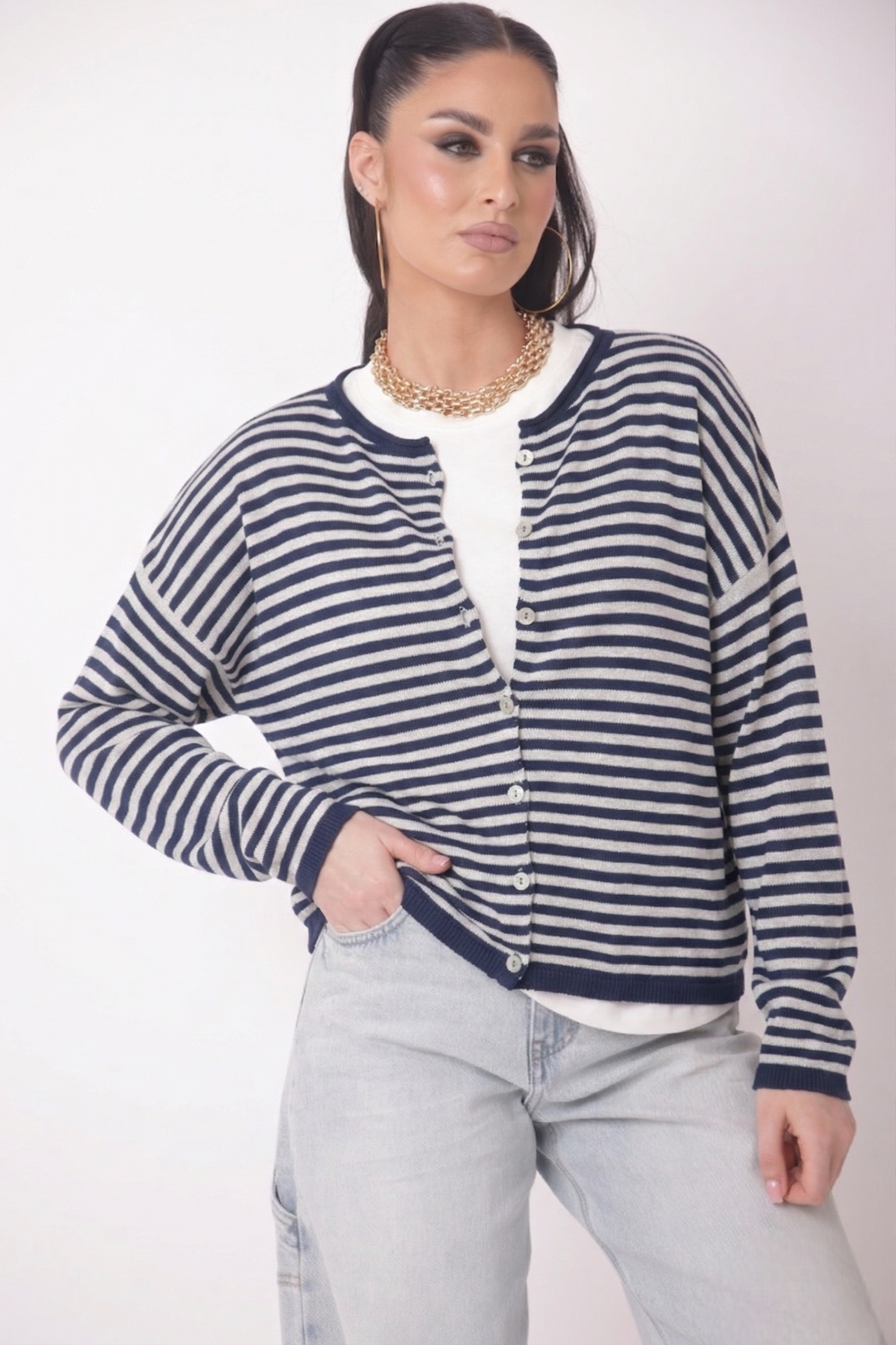 Cardigan Righe blu|Colore:Blu