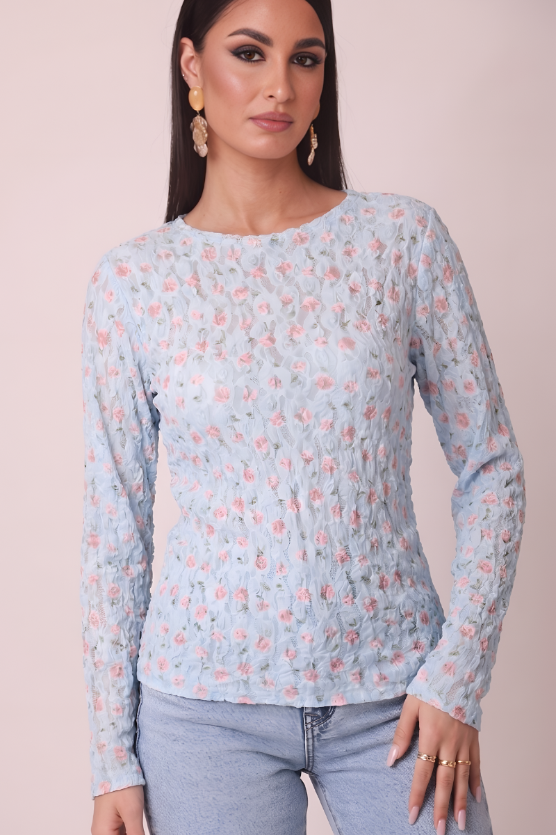 Maglia Fleurs azzurro|Colore:Azzurro