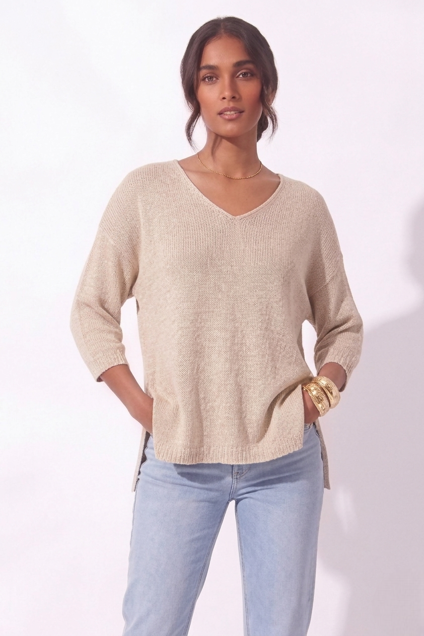 Maglia Scollo V gesso|Colore:Gesso