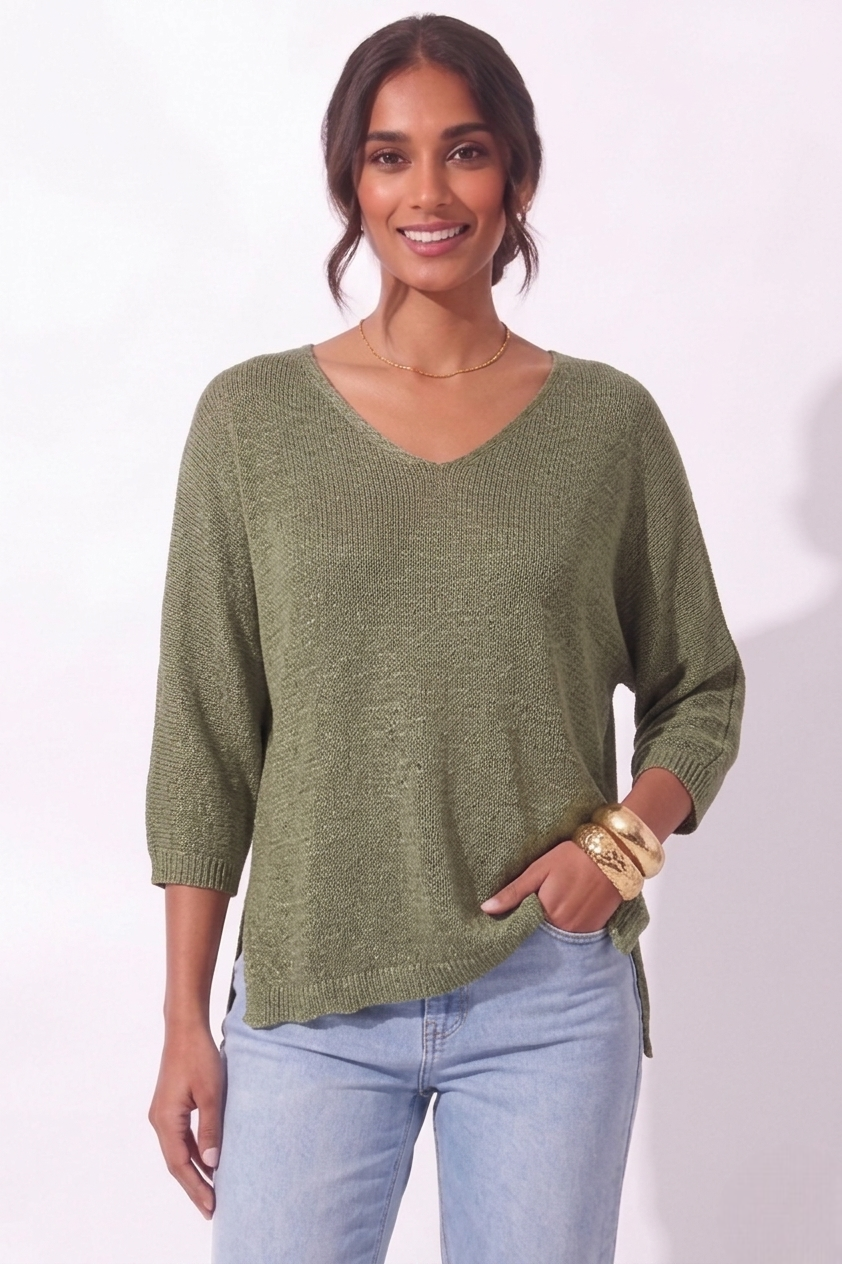 Maglia Scollo V verde salvia|Colore:Verde salvia