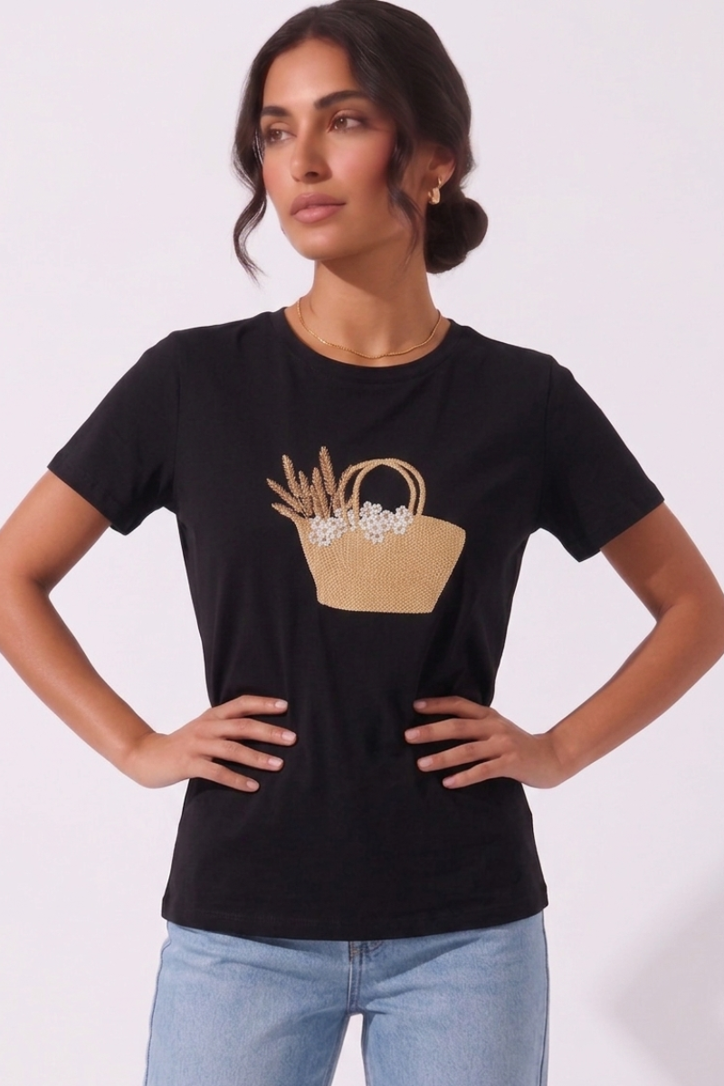 T-Shirt Fleur nero|Colore:Nero