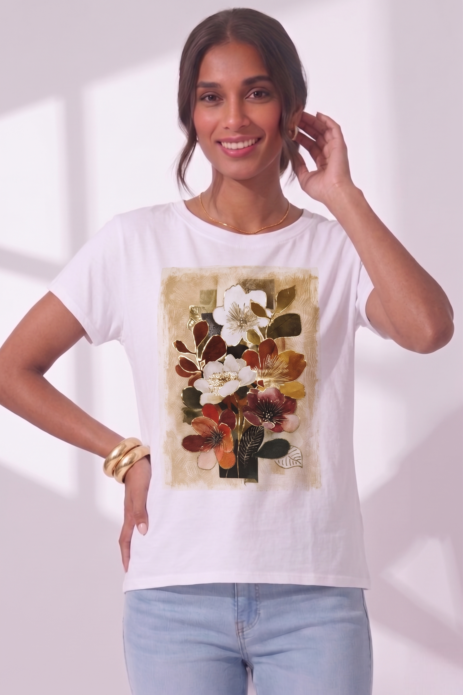 T-Shirt Over Flower beige|Colore:Beige