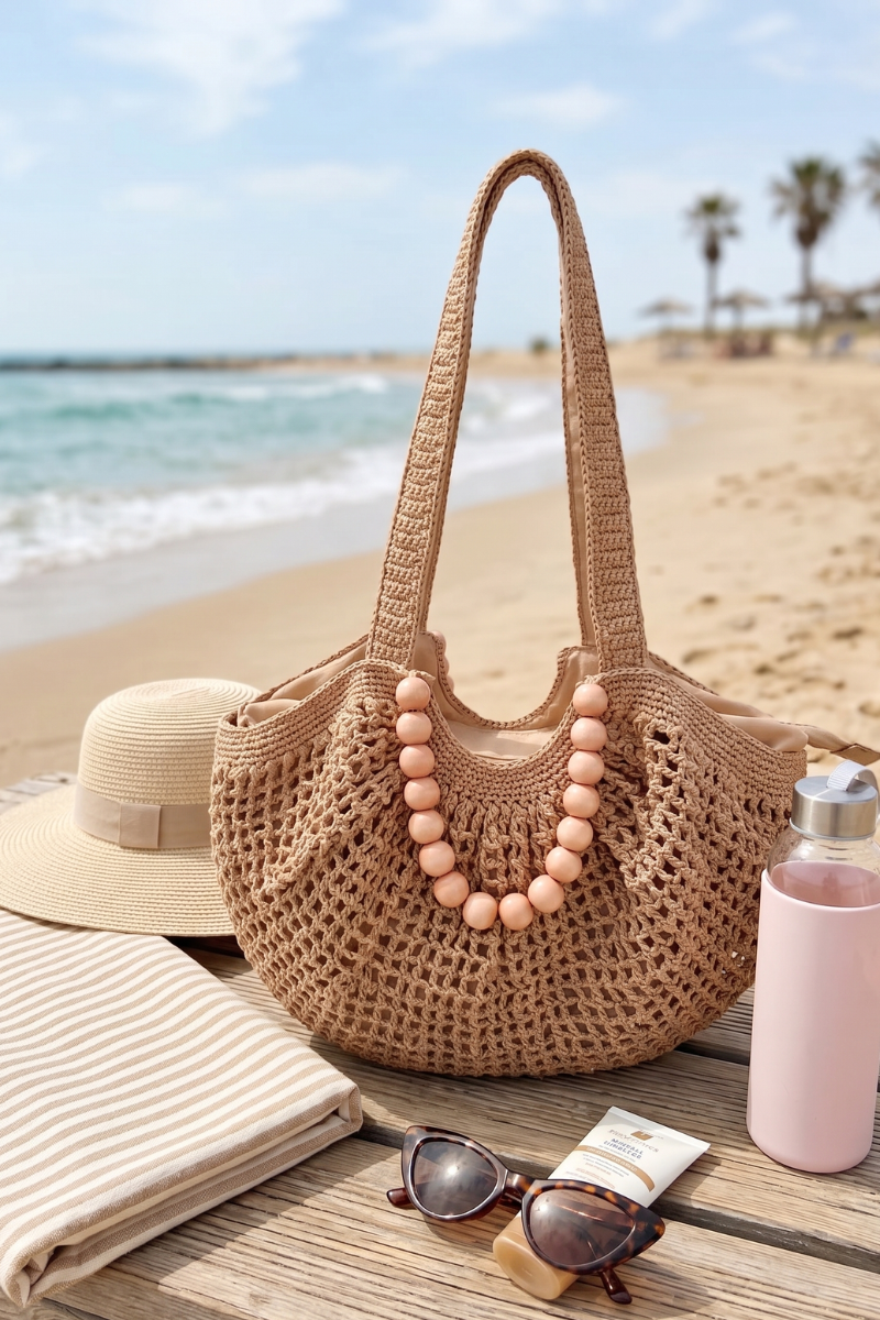 Borsa Rafia Julie beige scuro|Colore:Beige scuro
