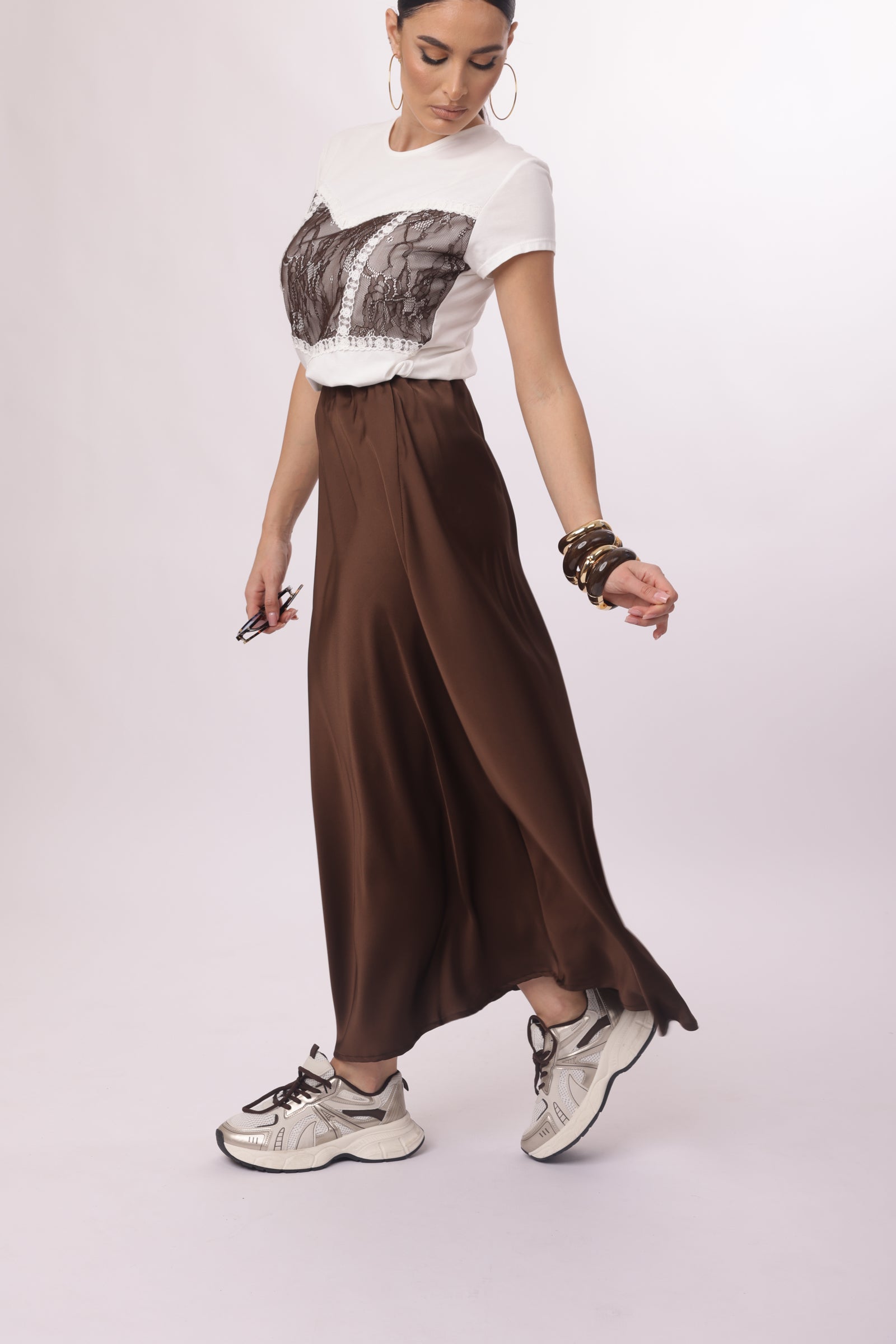 Gonna Satin Testa di moro|Colore:Testa di moro
