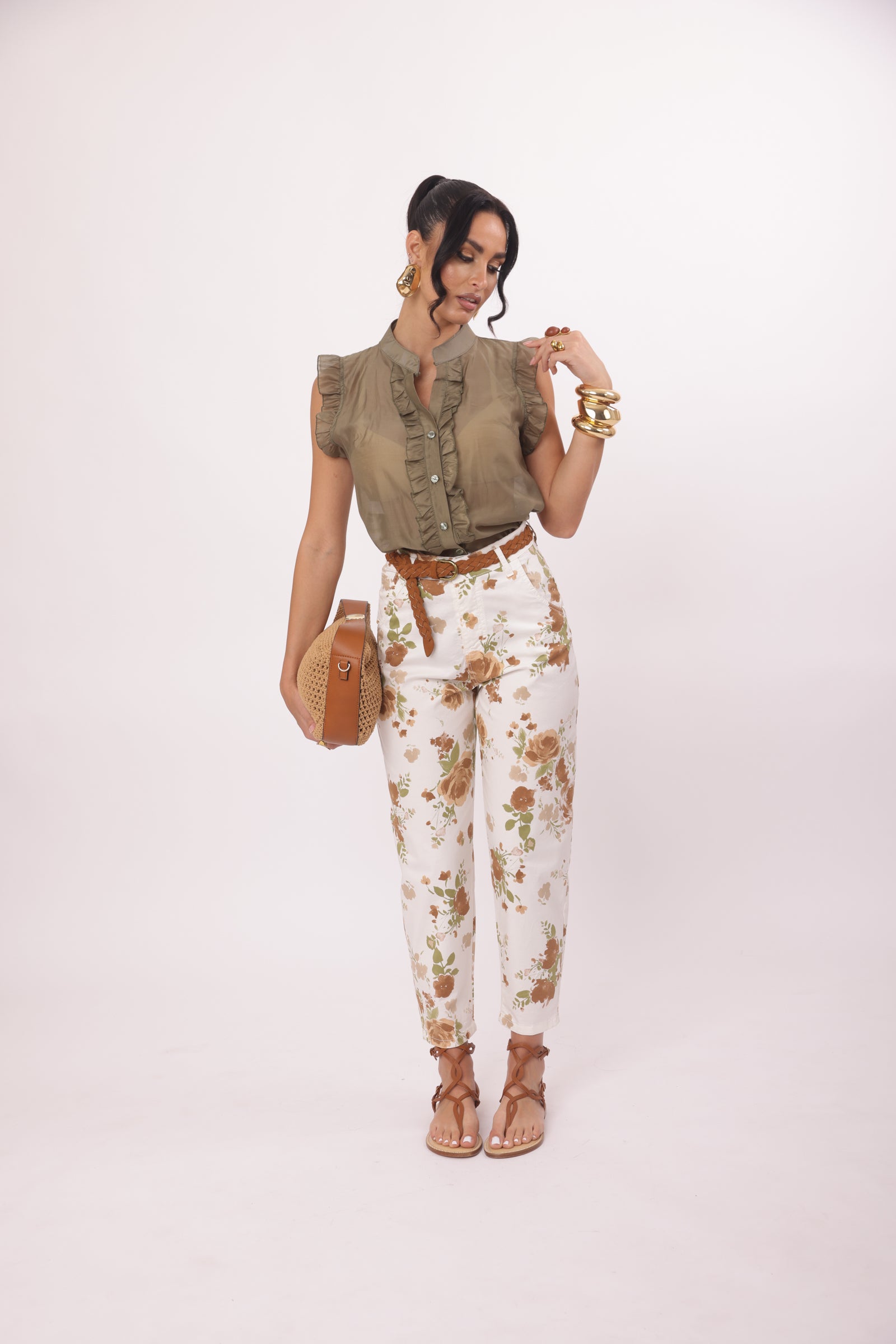 Pantalone Fiori panna|Colore:Panna