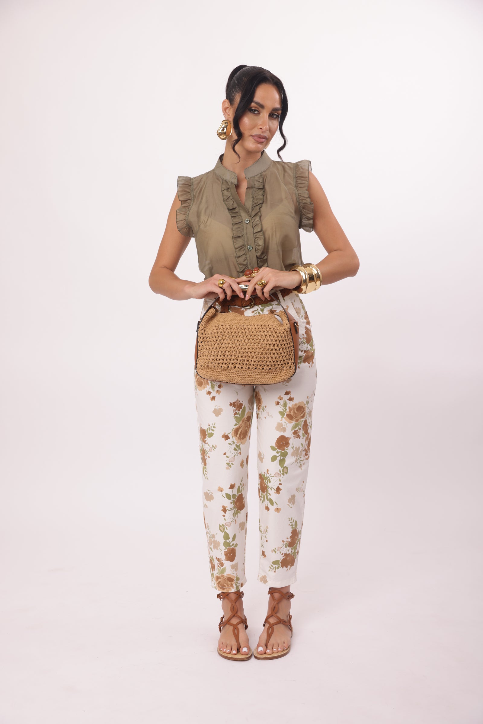 Pantalone Fiori panna|Colore:Panna