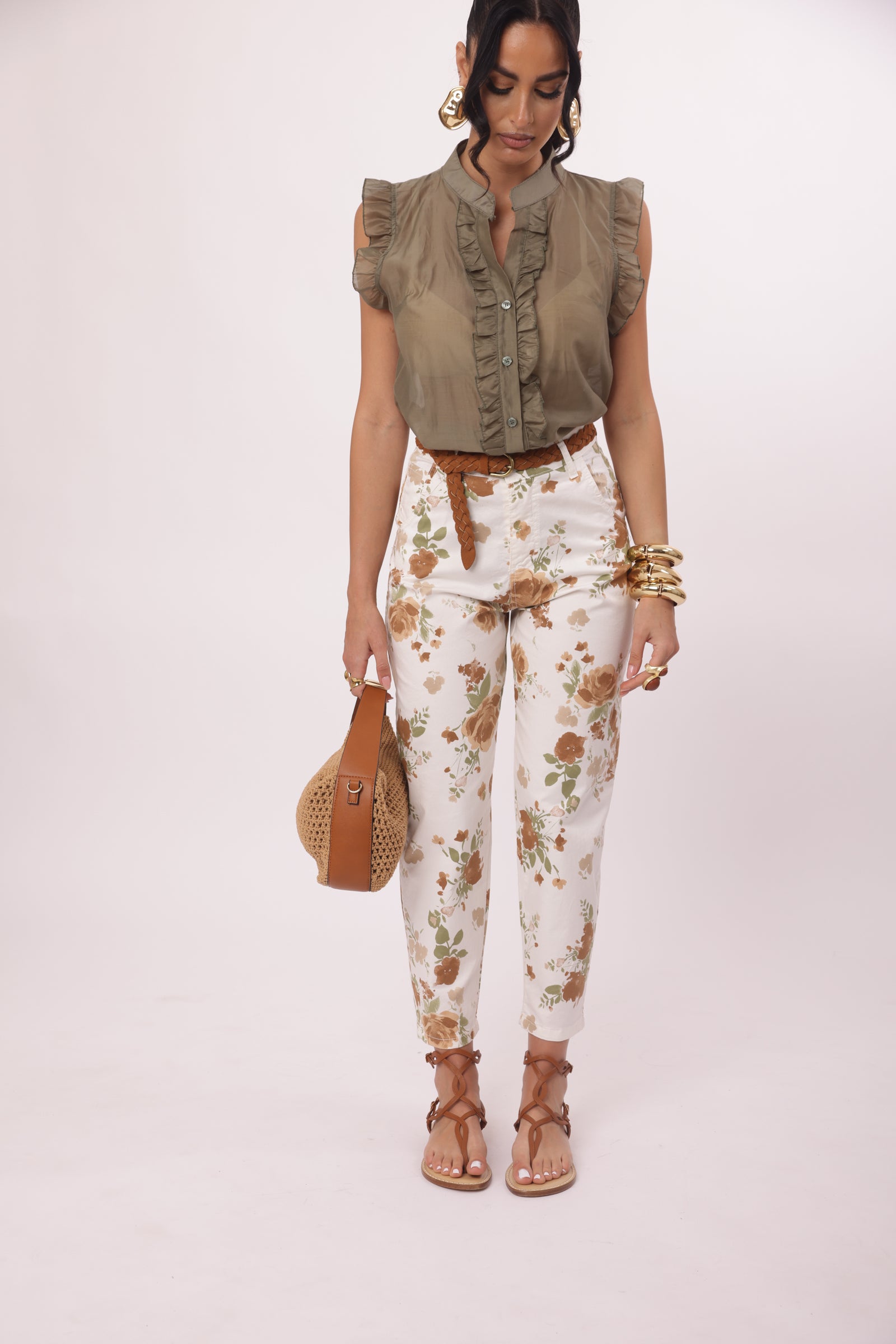 Pantalone Fiori panna|Colore:Panna