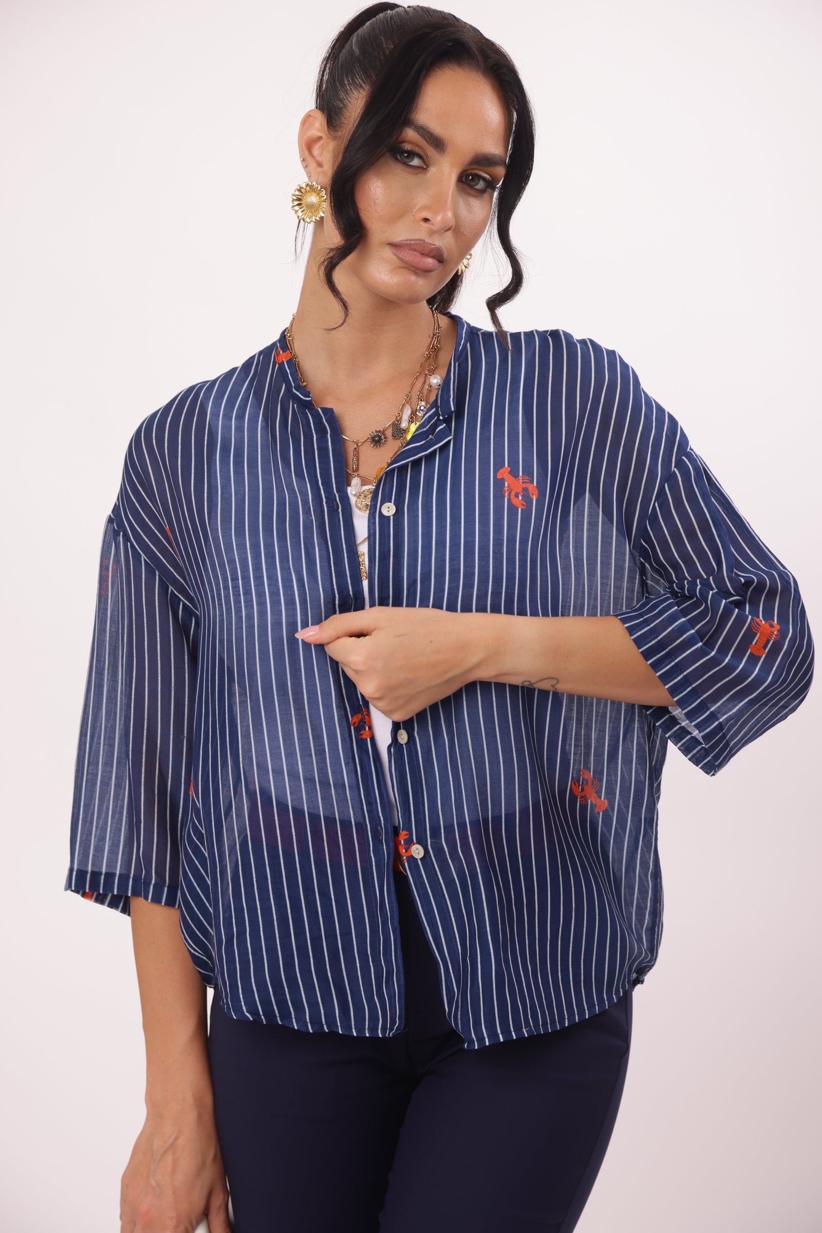 Camicia Lobster Misto Seta blu|Colore:Blu