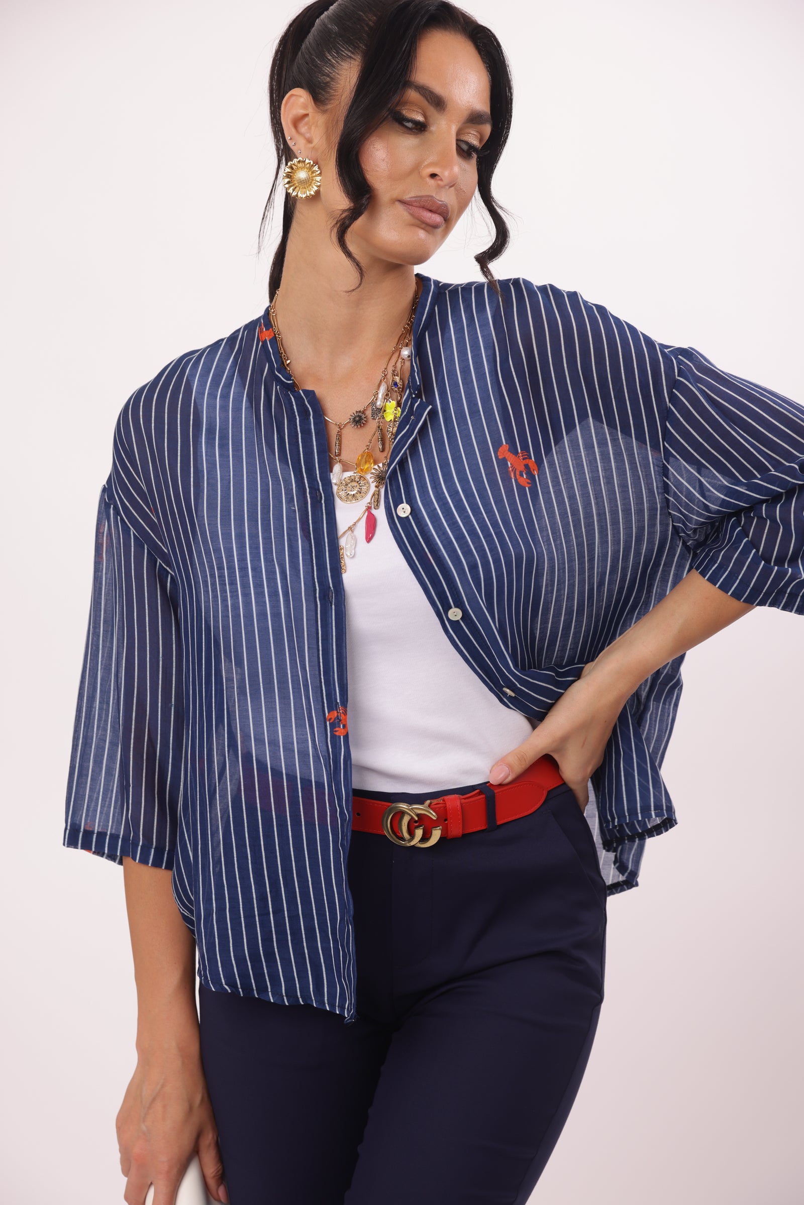 Camicia Lobster Misto Seta blu|Colore:Blu