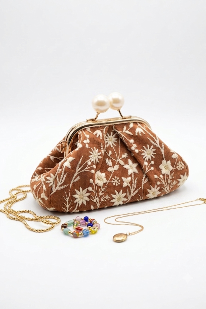 Mini Clutch Flower cammello|Colore:Cammello