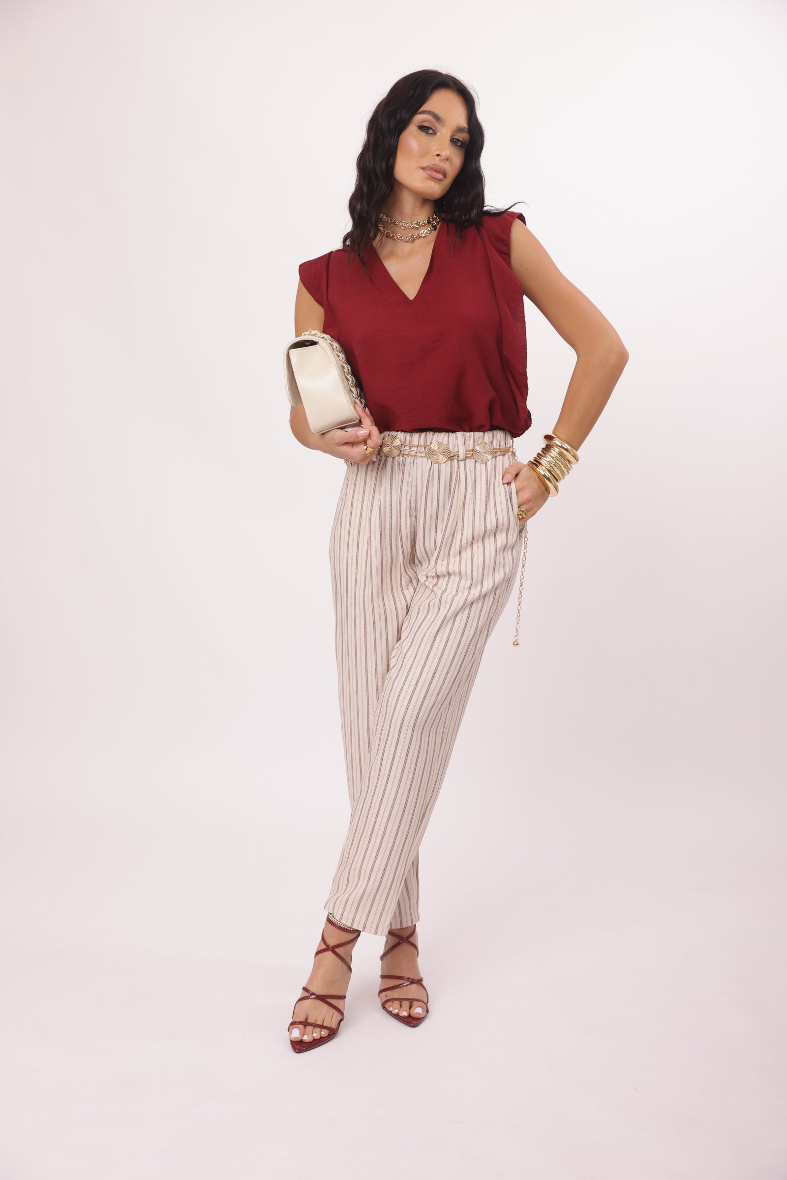 Pantalone Righe Cuba gesso|Colore:Gesso