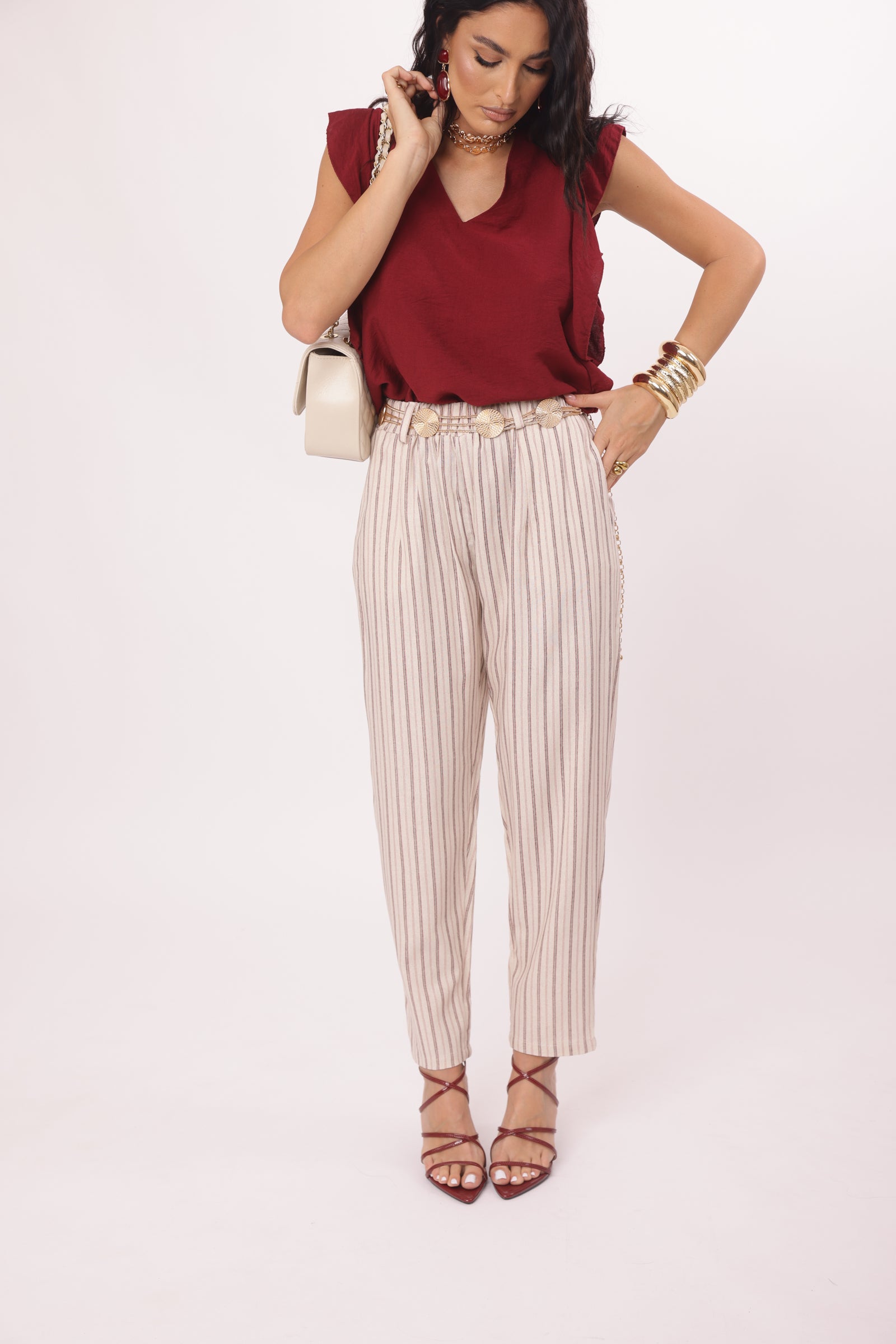 Pantalone Righe Cuba gesso|Colore:Gesso