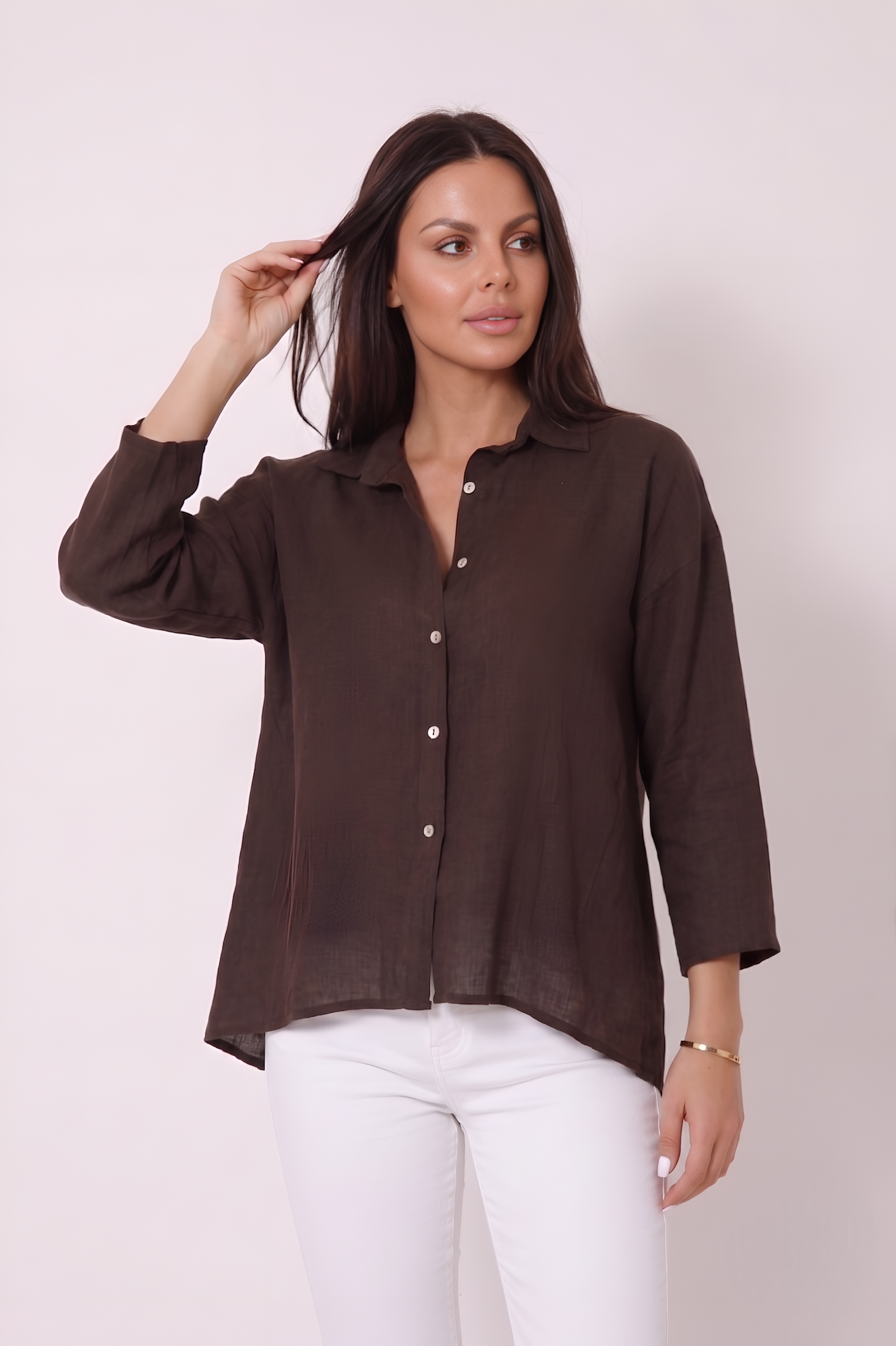 Camicia In Lino testa di moro|Colore:Testa di moro